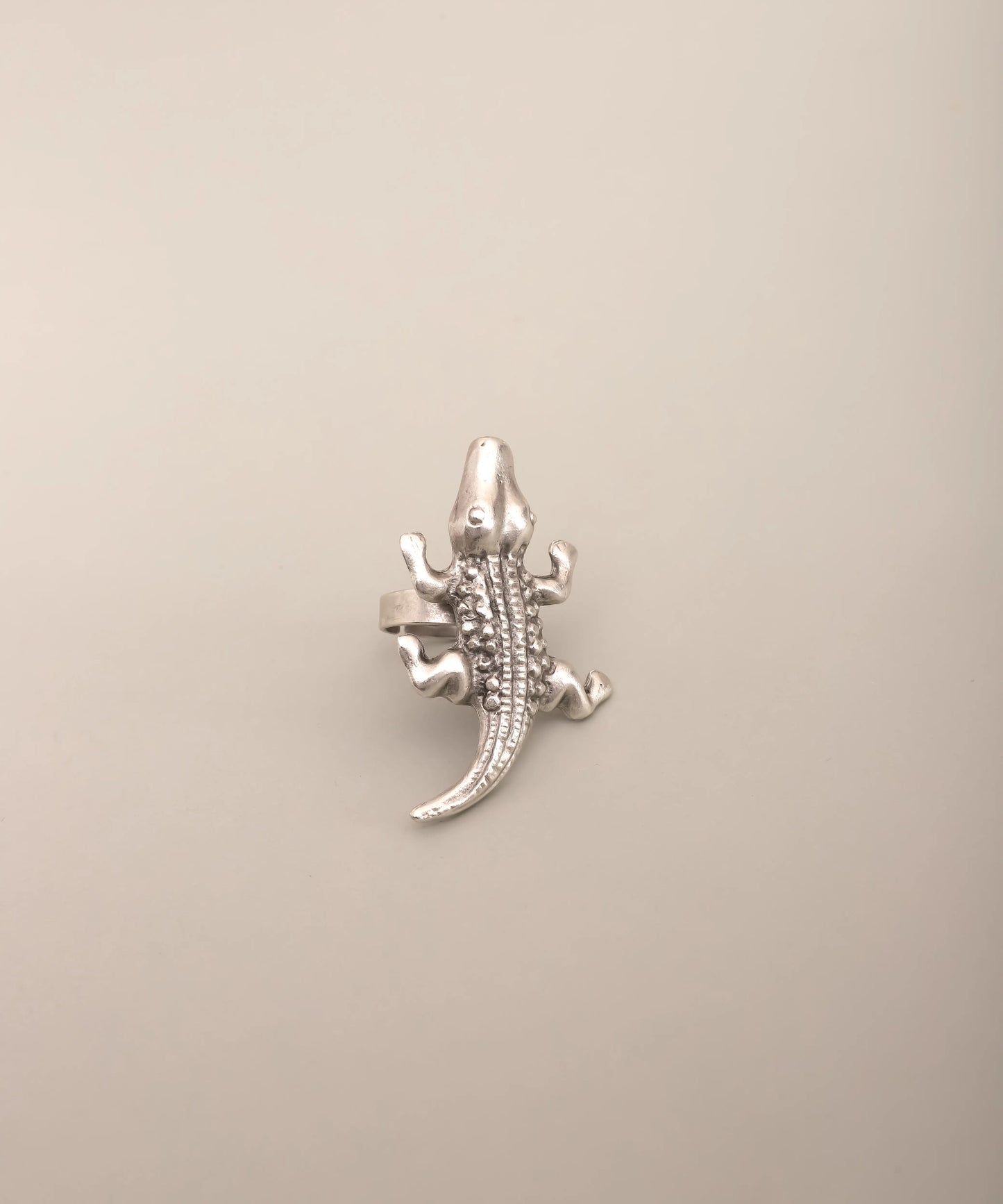 Silver Alligator Crocodile Statement Ring