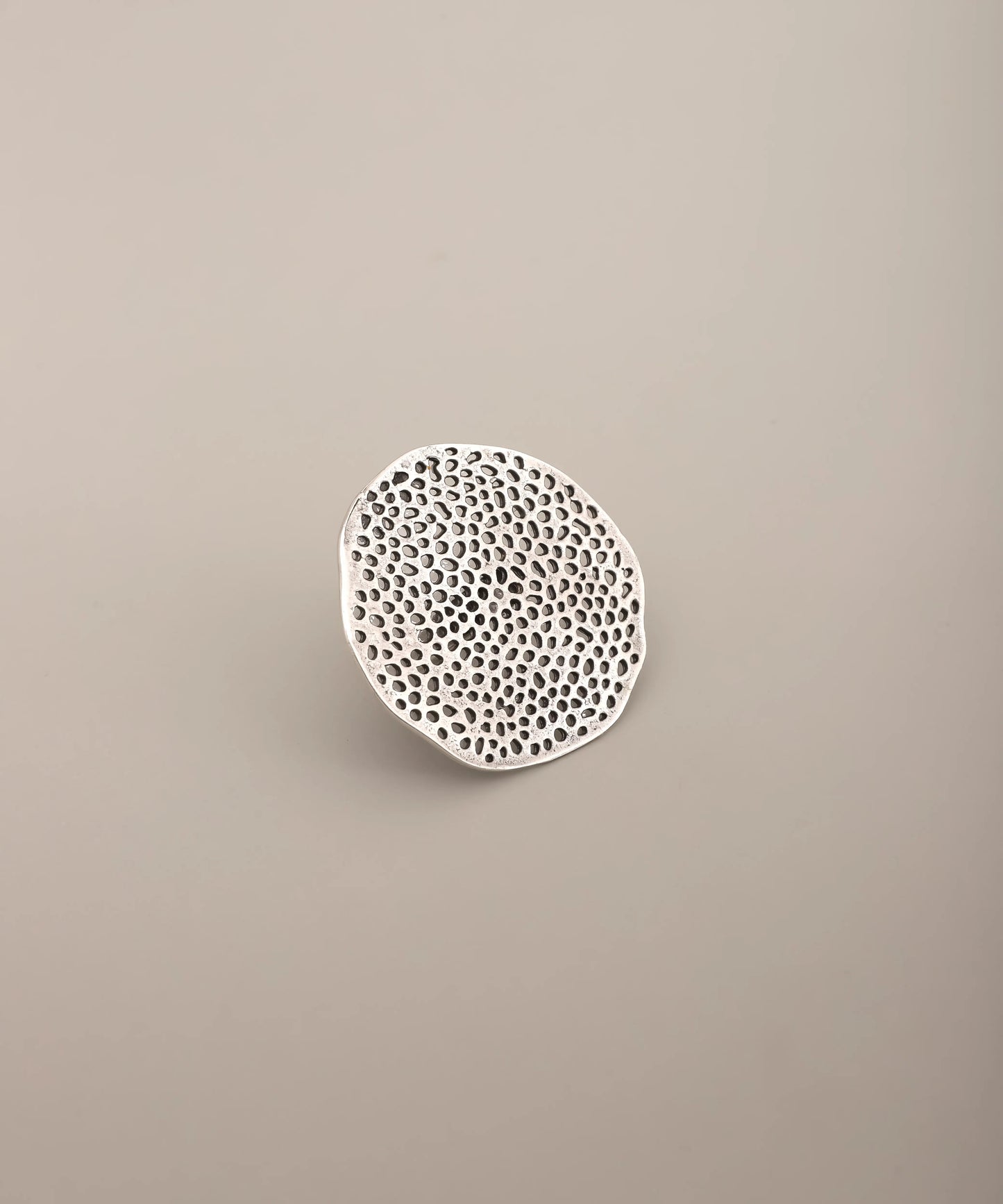 Silver Organic Perforated Disc Ring