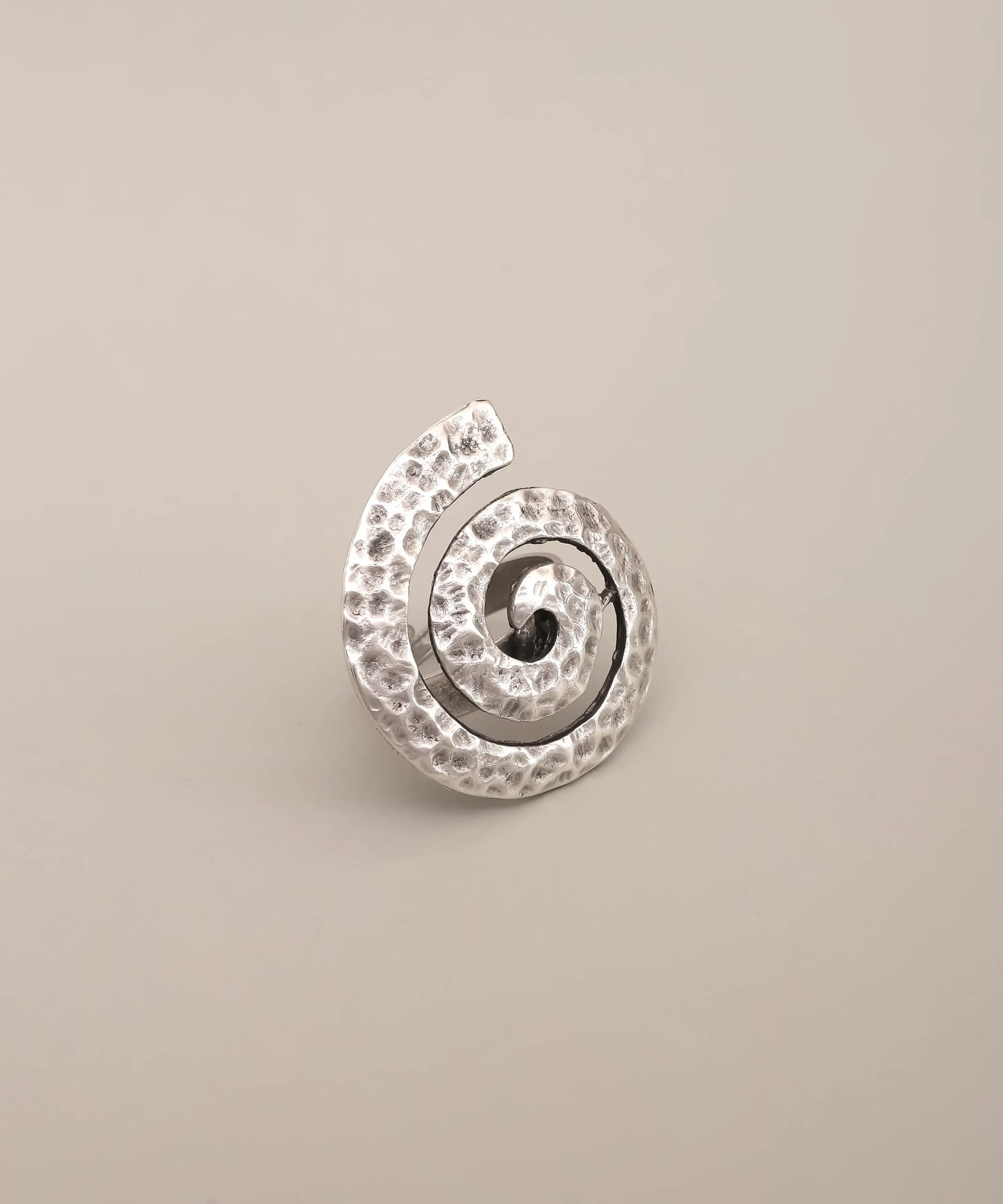 Silver Hammered Spiral Statement Ring