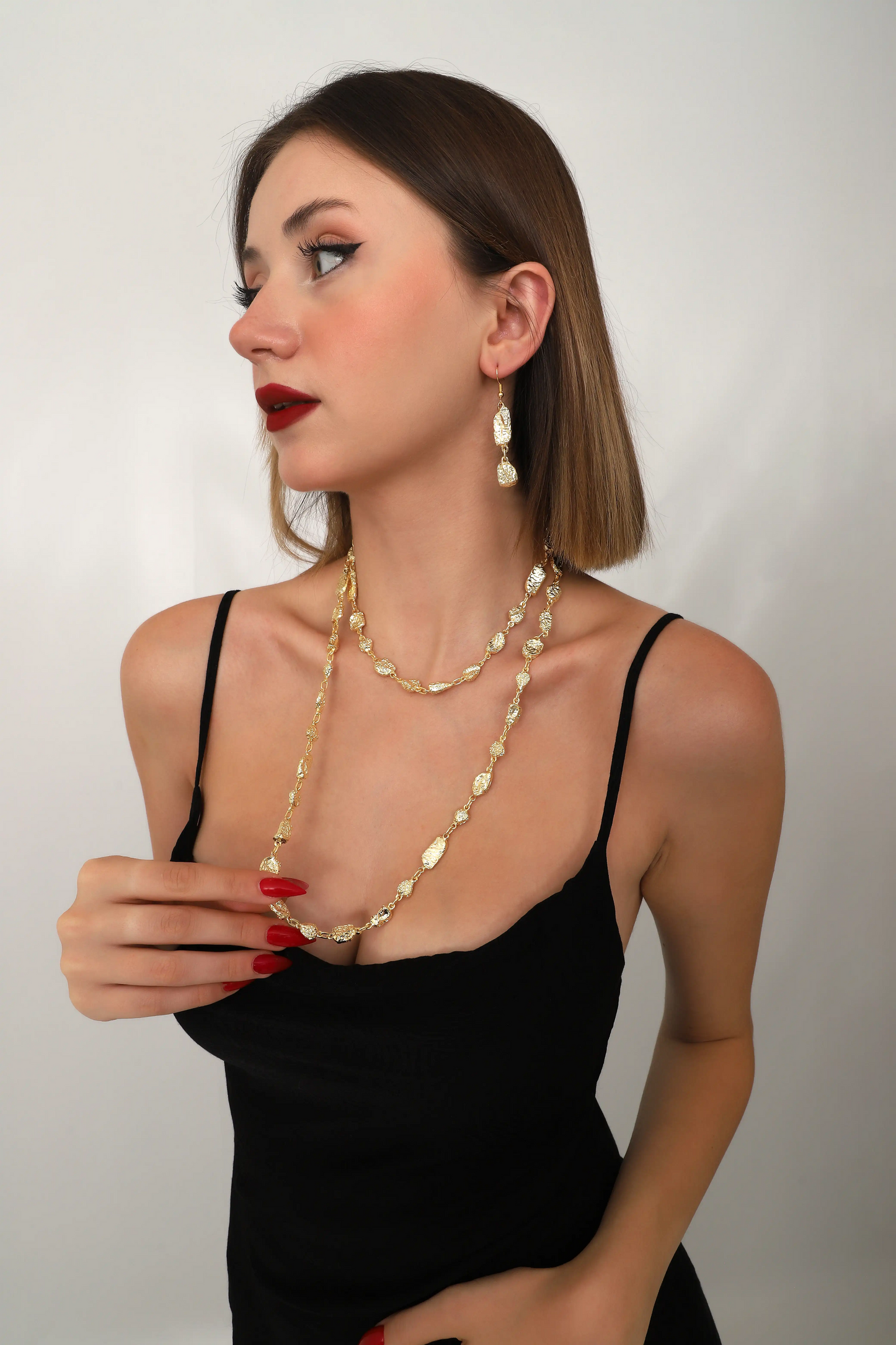 Gold Layered Stone Necklace & Earring Set