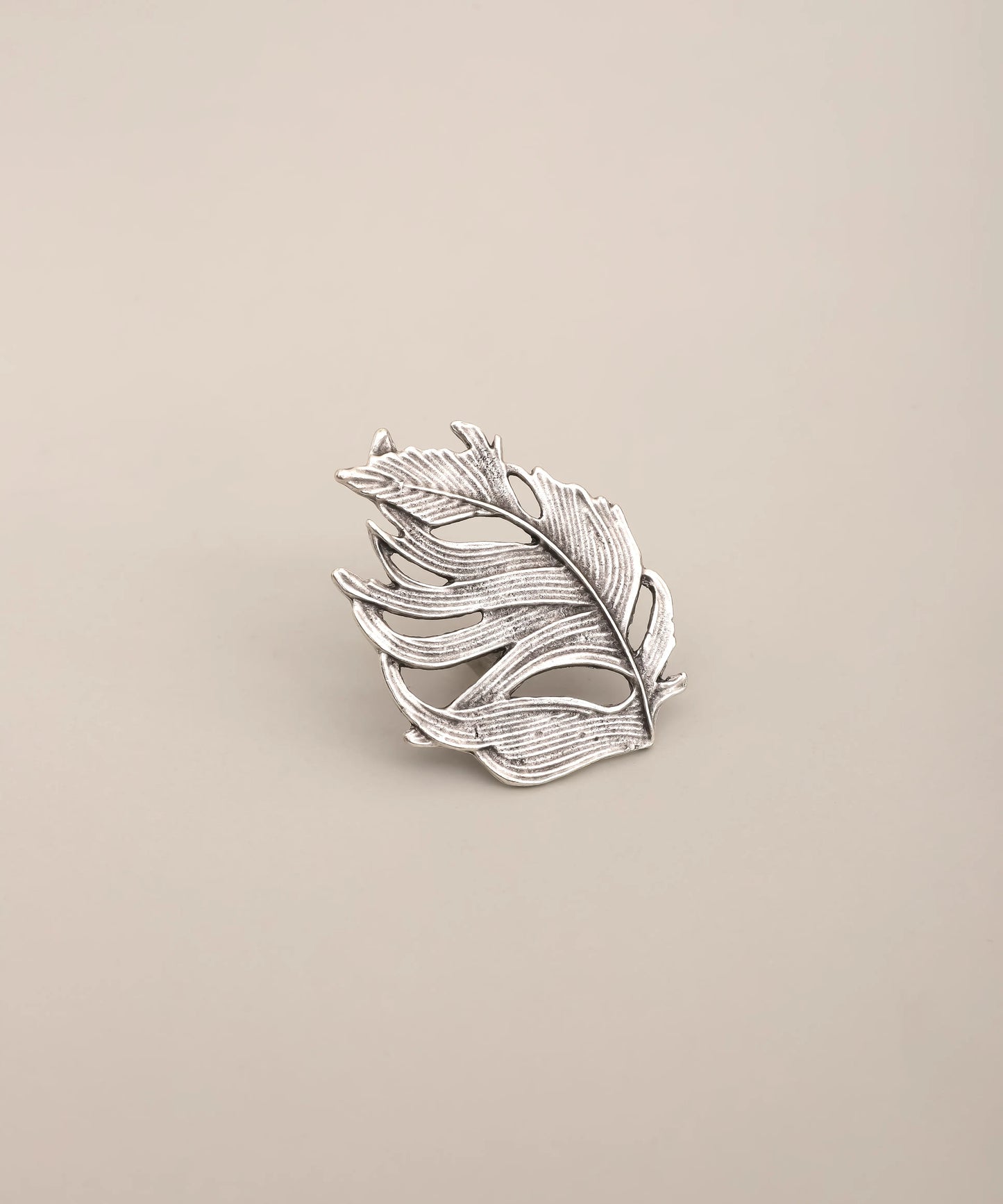 Silver Feather Leaf Abstract Ring