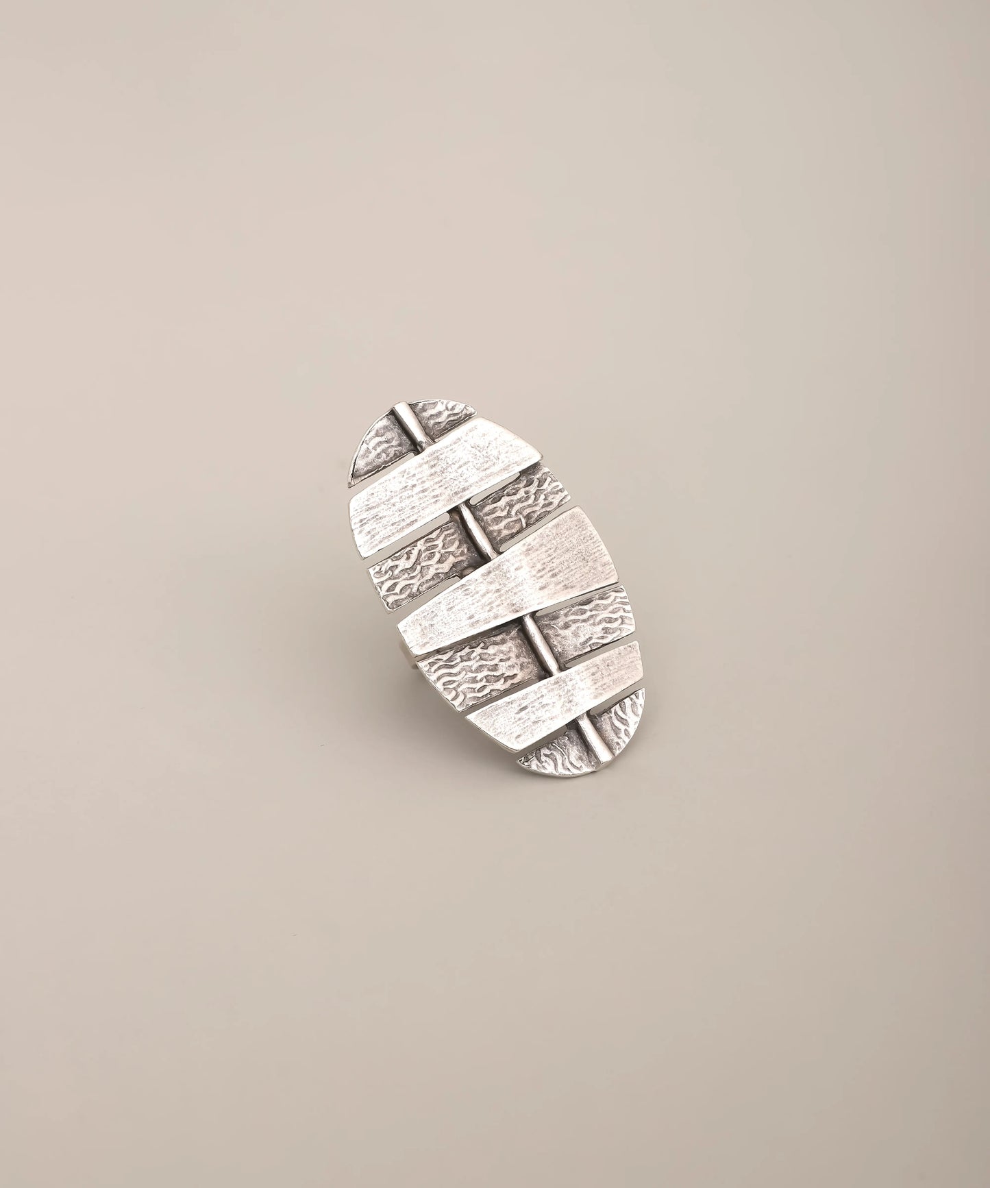 Silver Layered Geometric Textured Ring
