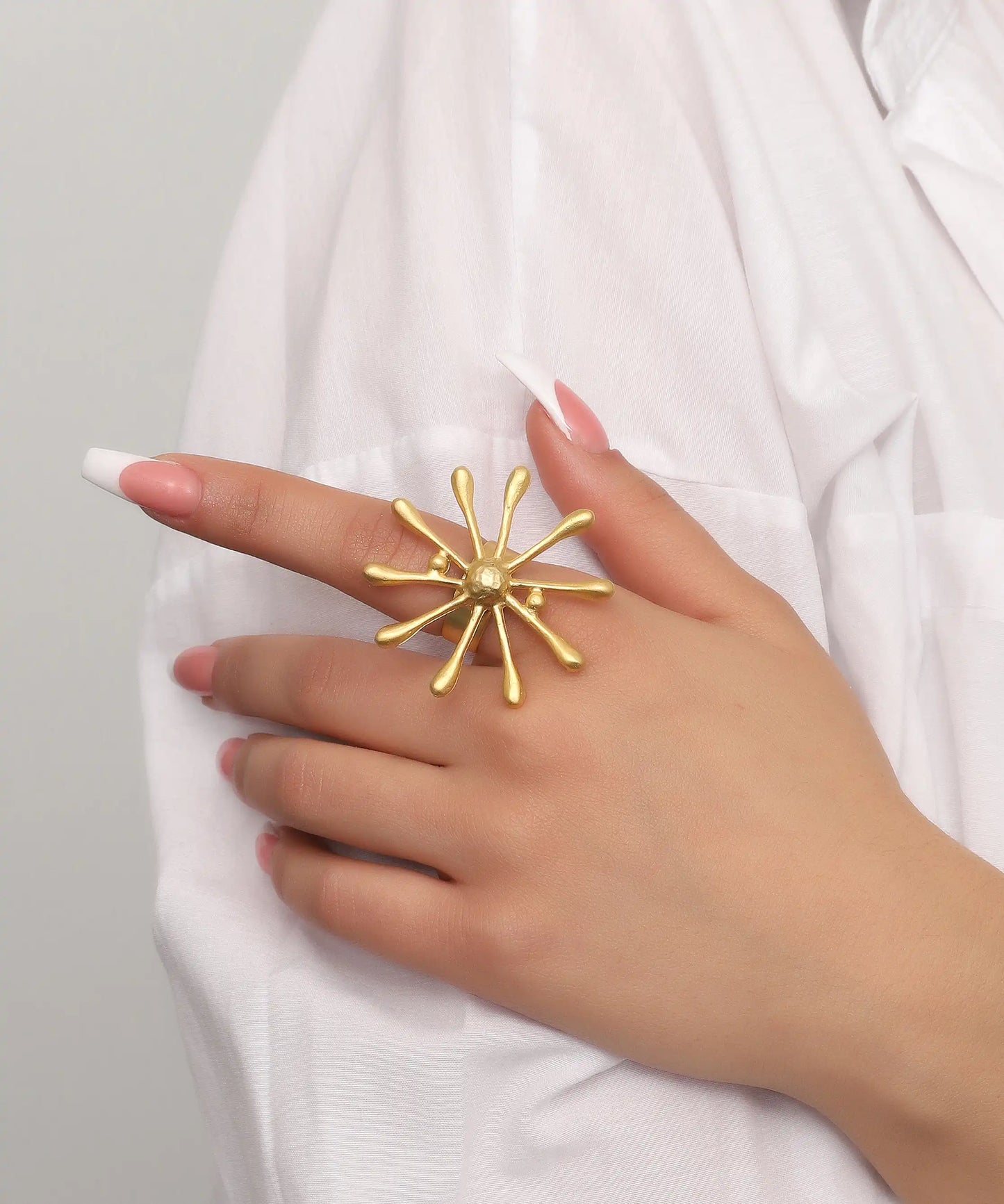 Gold Sunburst Abstract Statement Ring