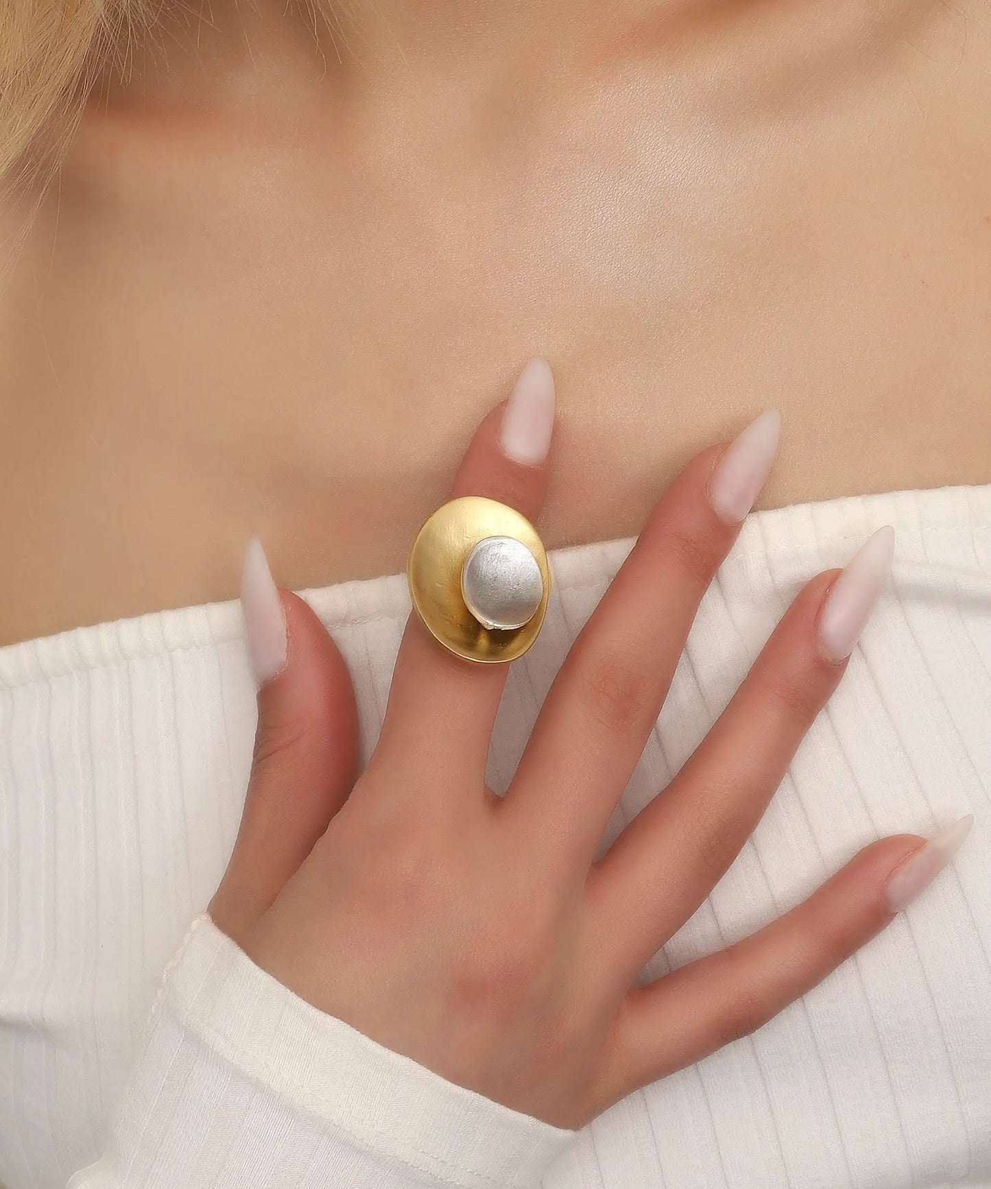 Gold Dual Tone Disc Statement Ring
