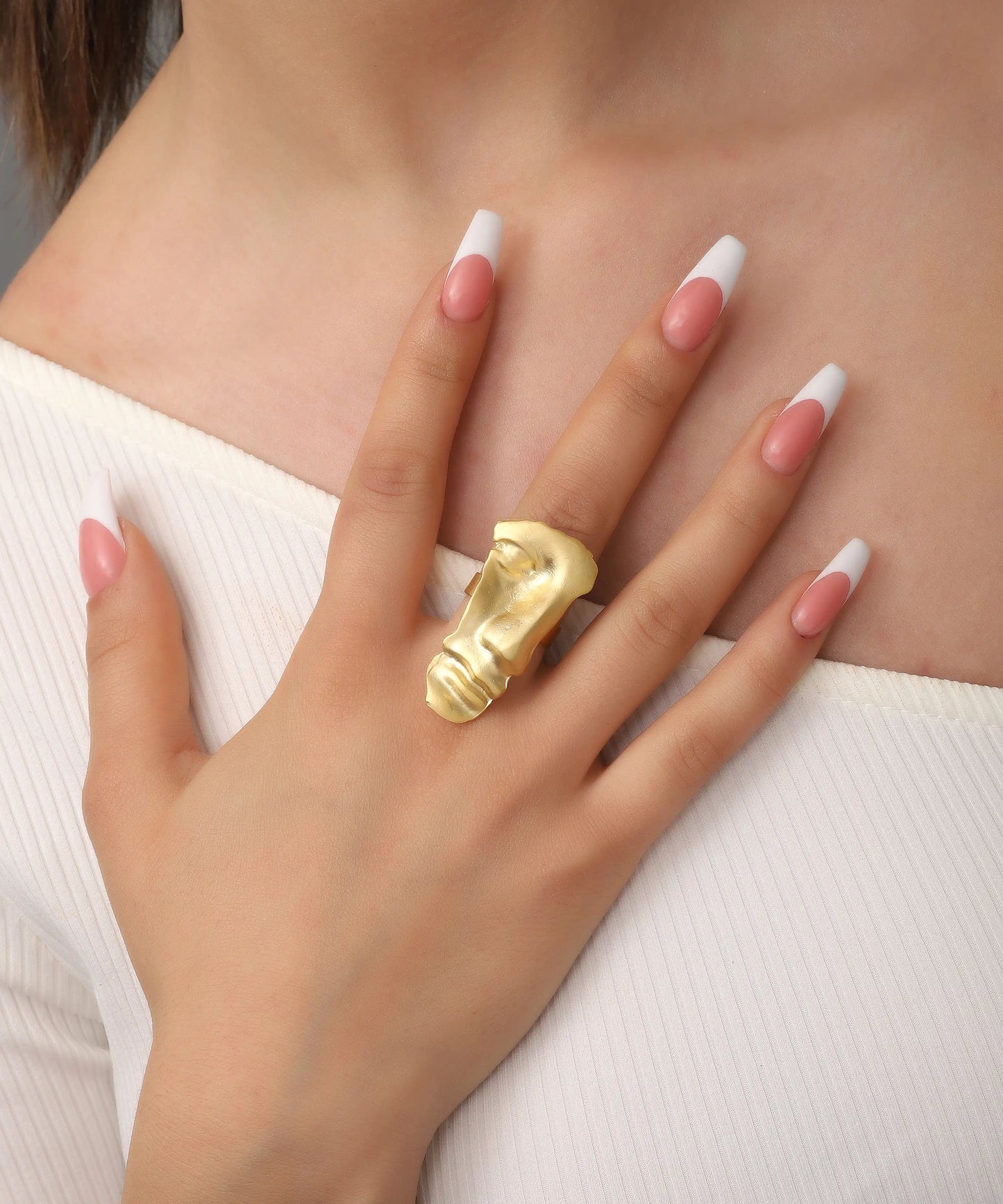 Gold Abstract Sculptural Face Statement Ring