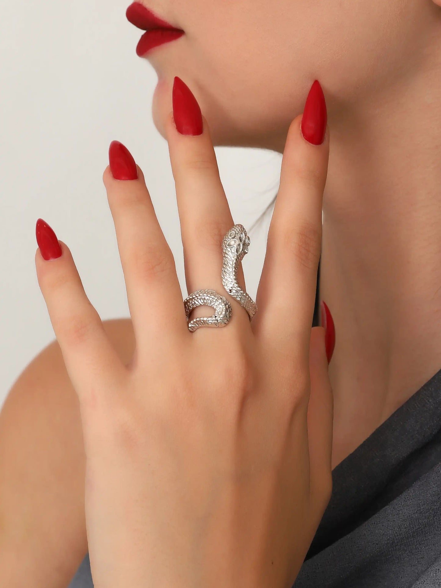 Silver Coiled Snake Statement Ring (Lifestyle)