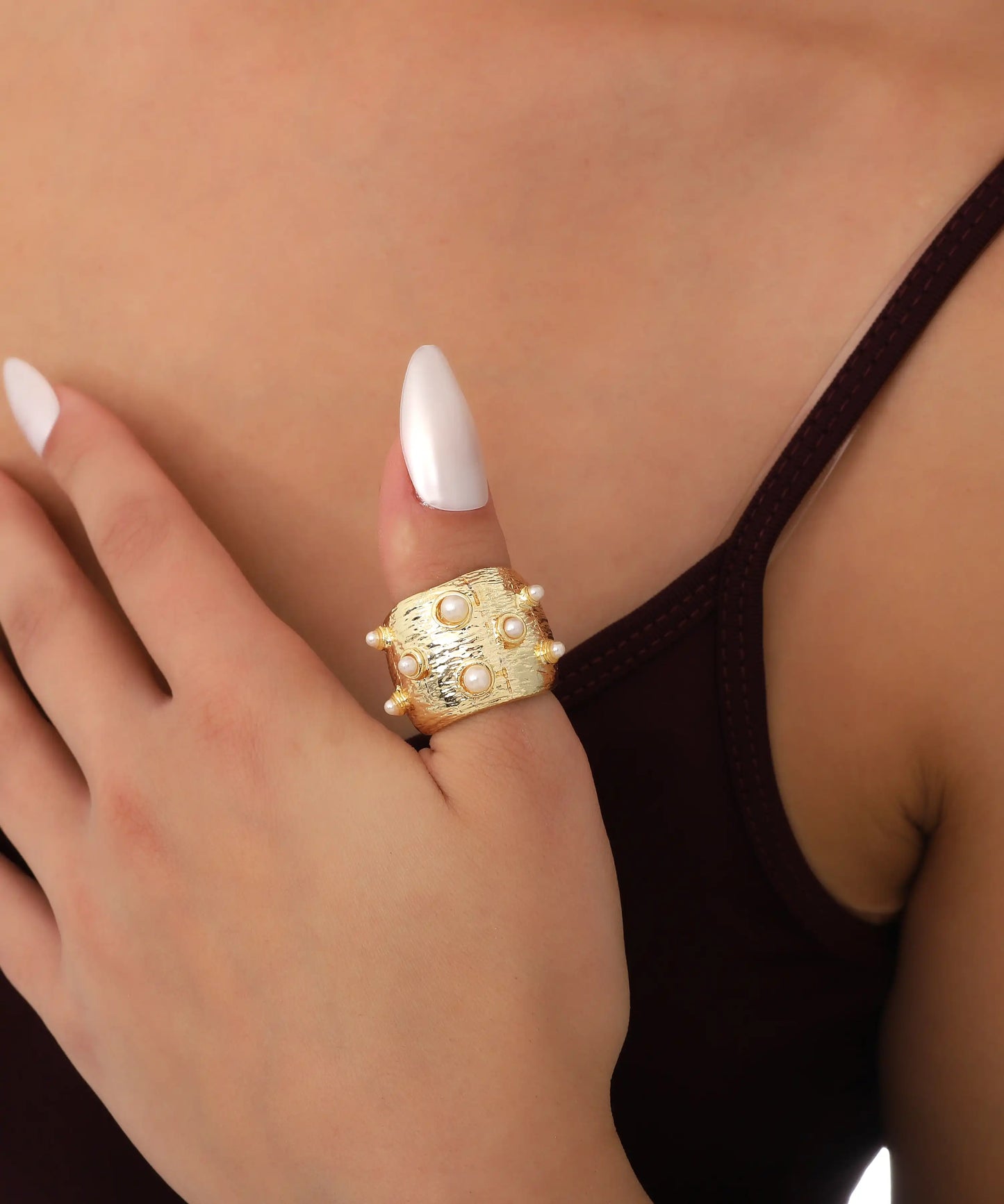 Pearl Textured Gold Band Ring