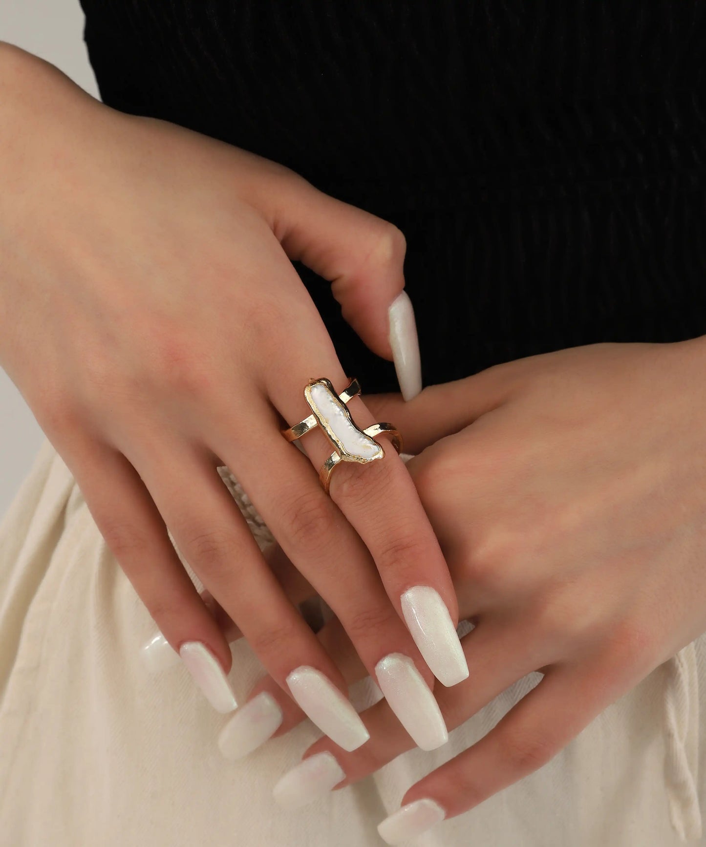 Organic White Stone Open Band Ring