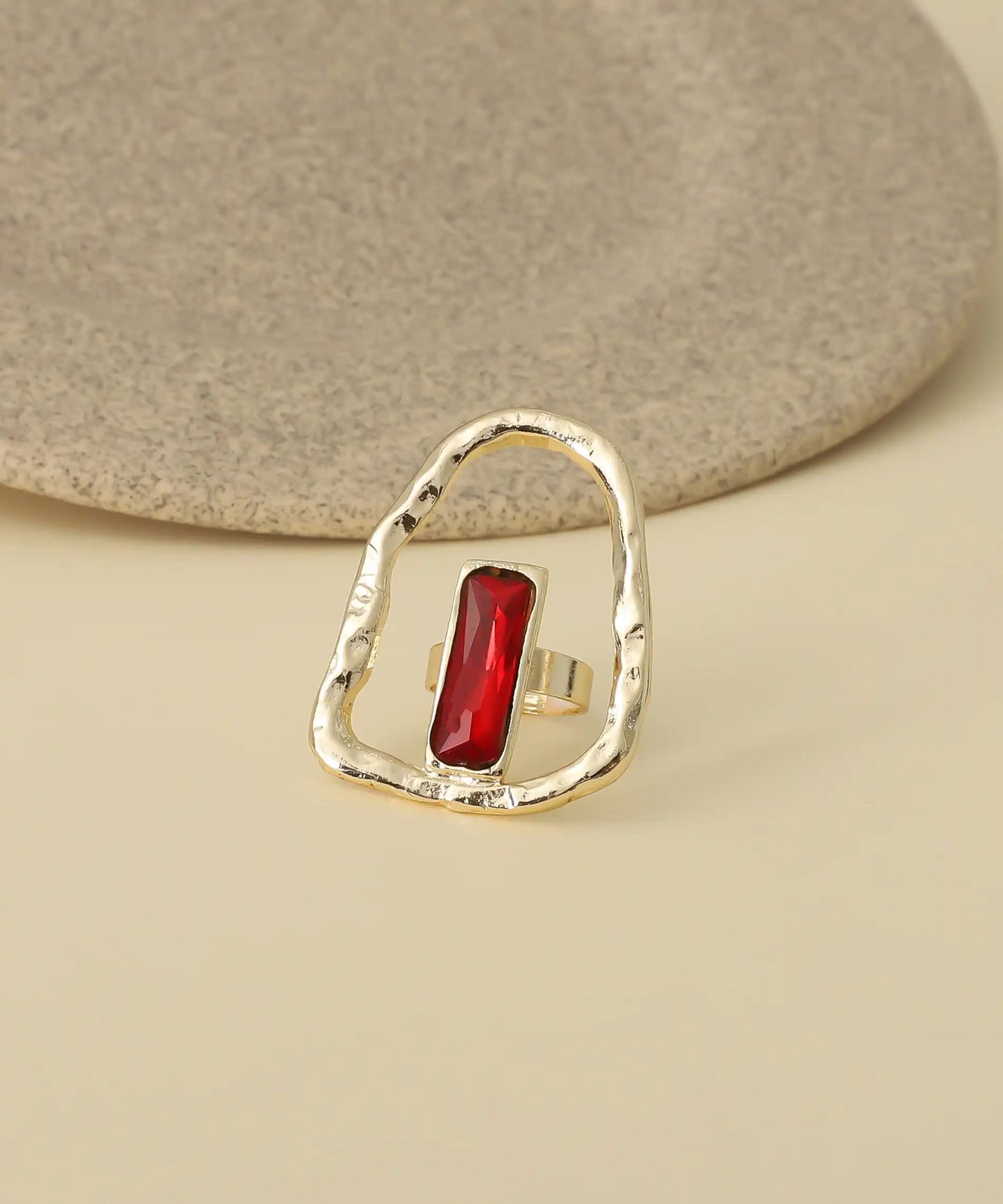 Abstract Red Stone Gold Ring