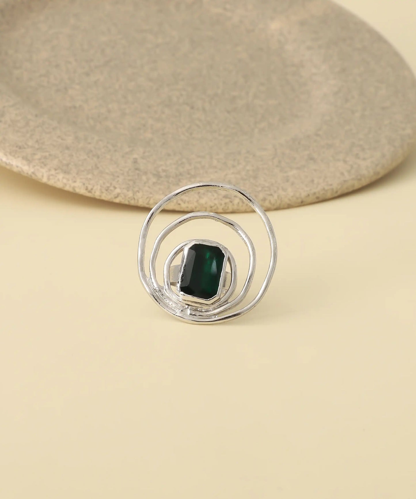 Spiral Green Stone Silver Ring