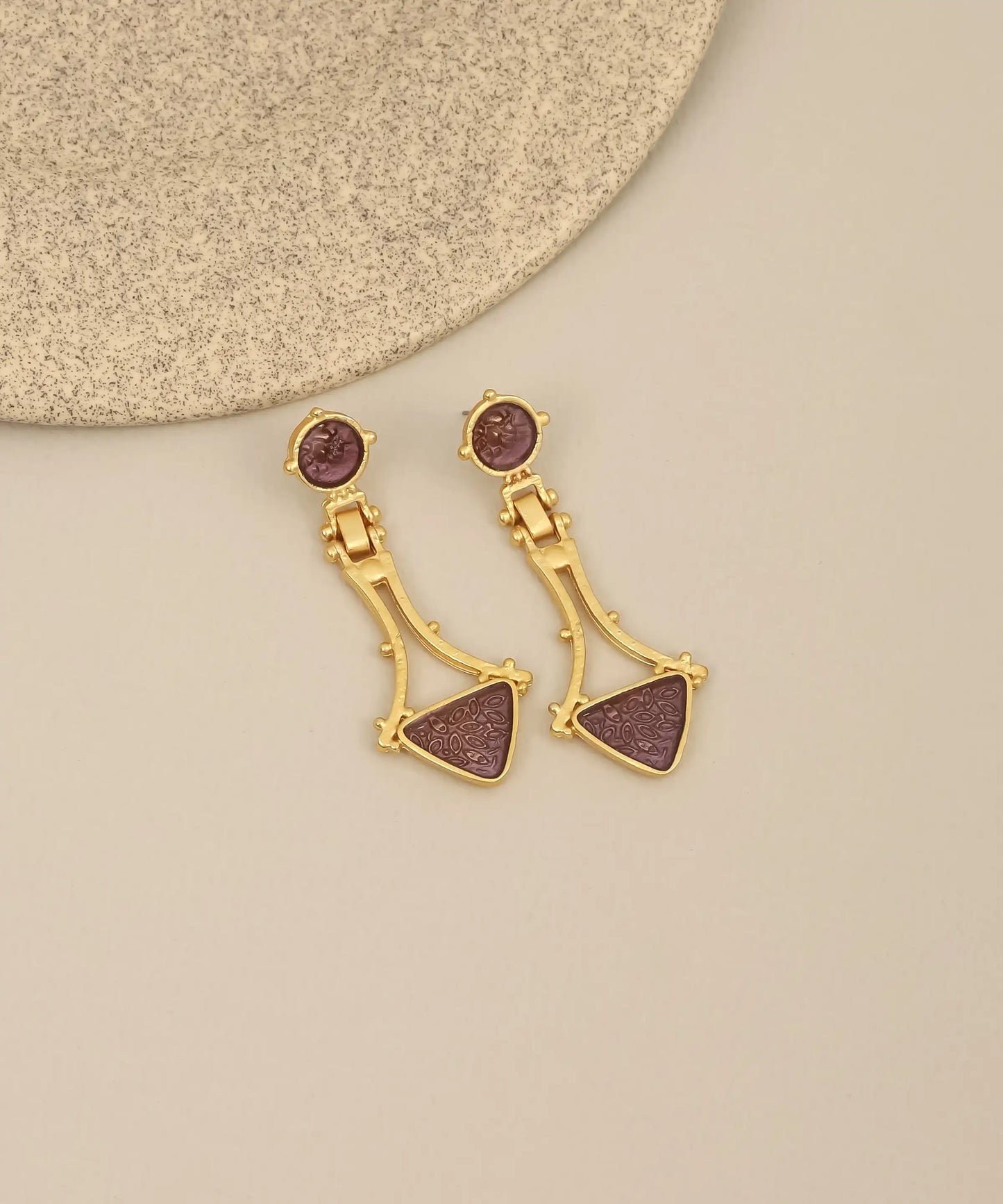 Vintage Style Burgundy Stone Drop Earrings