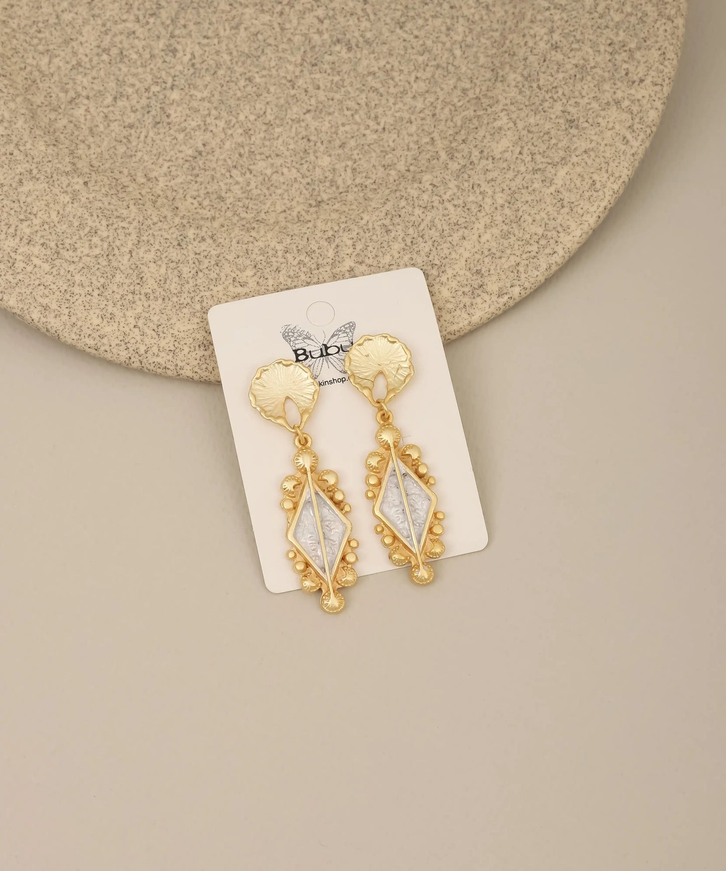 Gold Ornate Drop Pearl Earrings