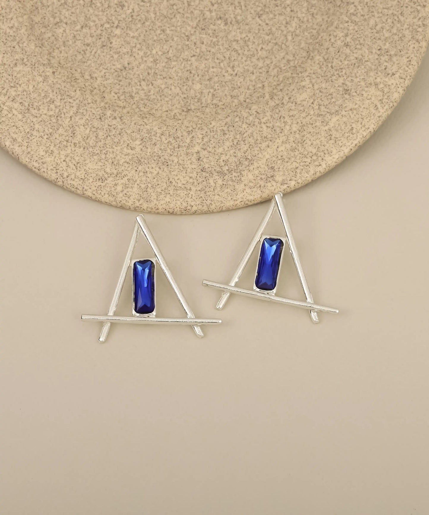Silver Geometric Blue Stone Earrings