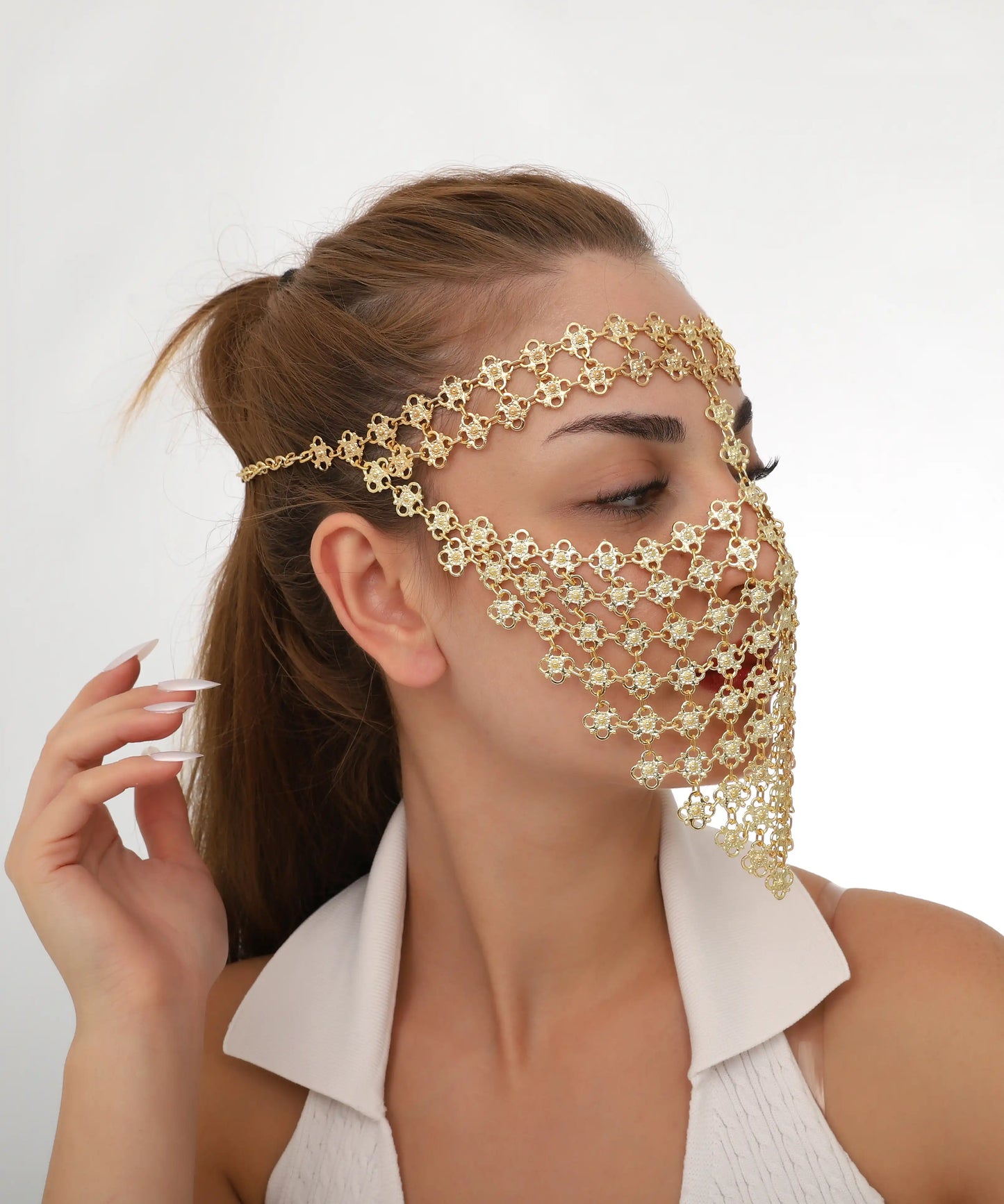 Gold Floral Chain Face Mask