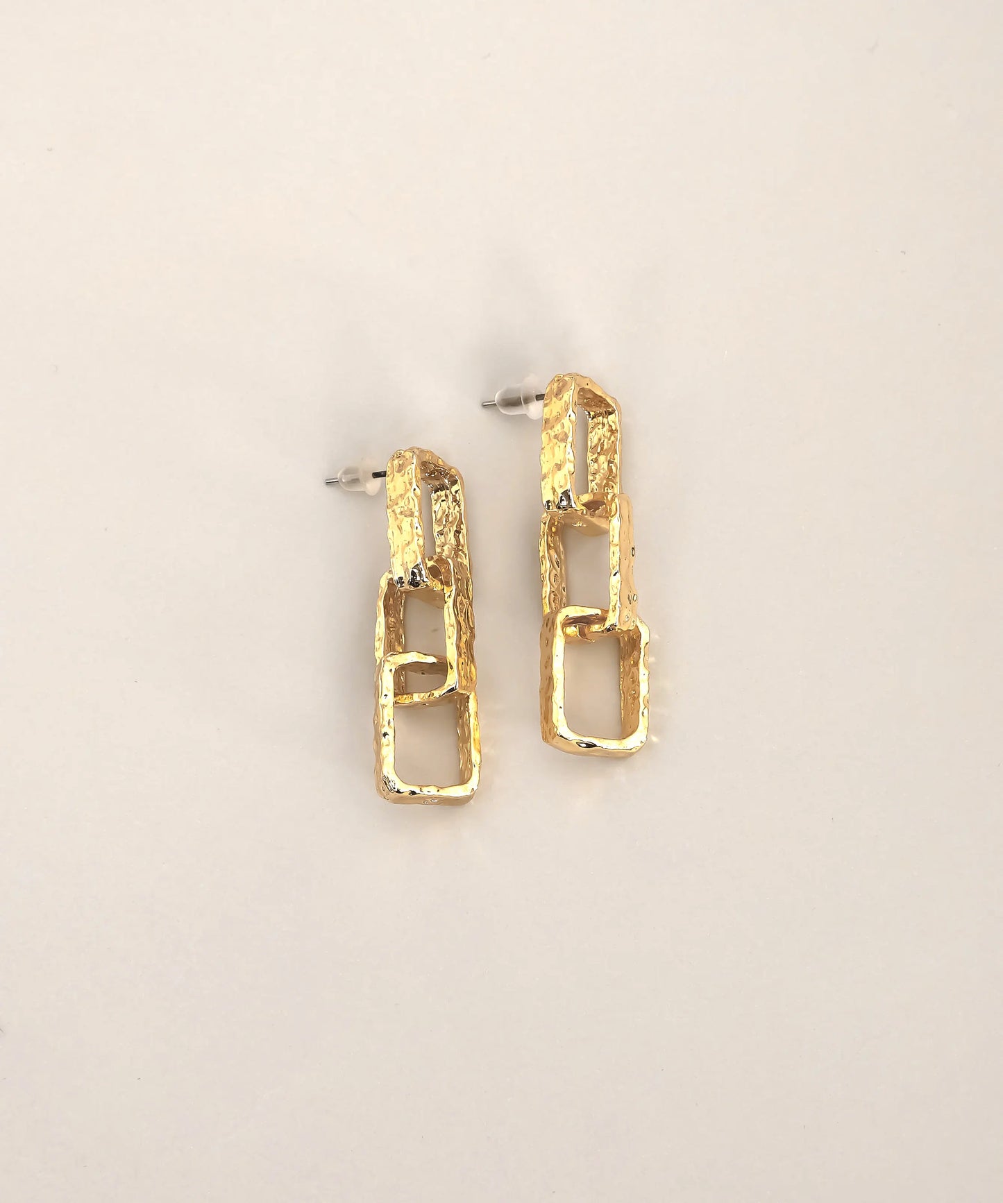 Gold Hammered Link Drop Earrings