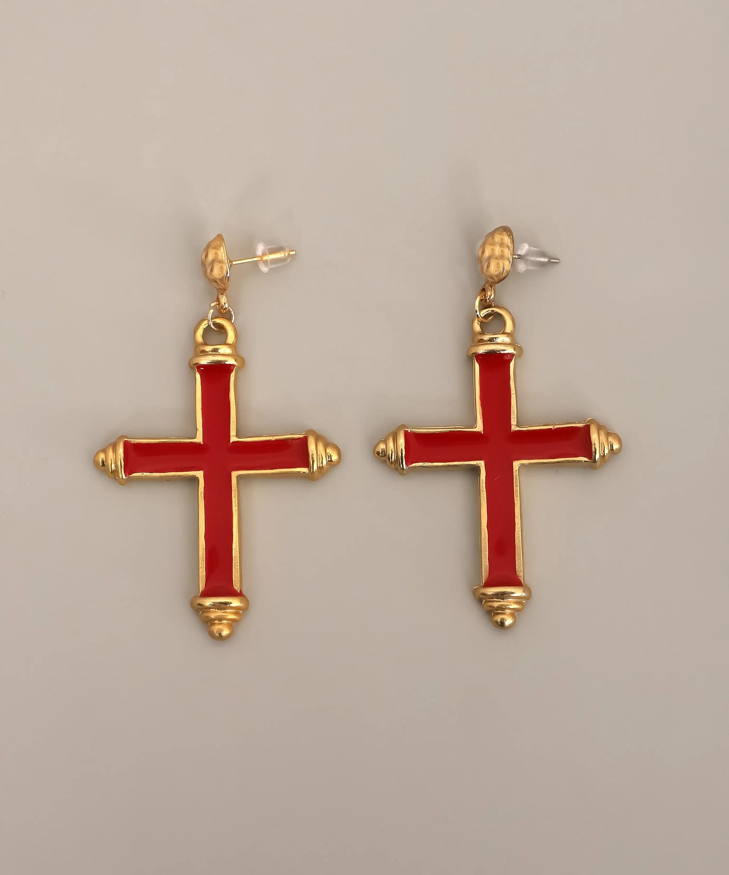 Red Enamel Cross Drop Earrings