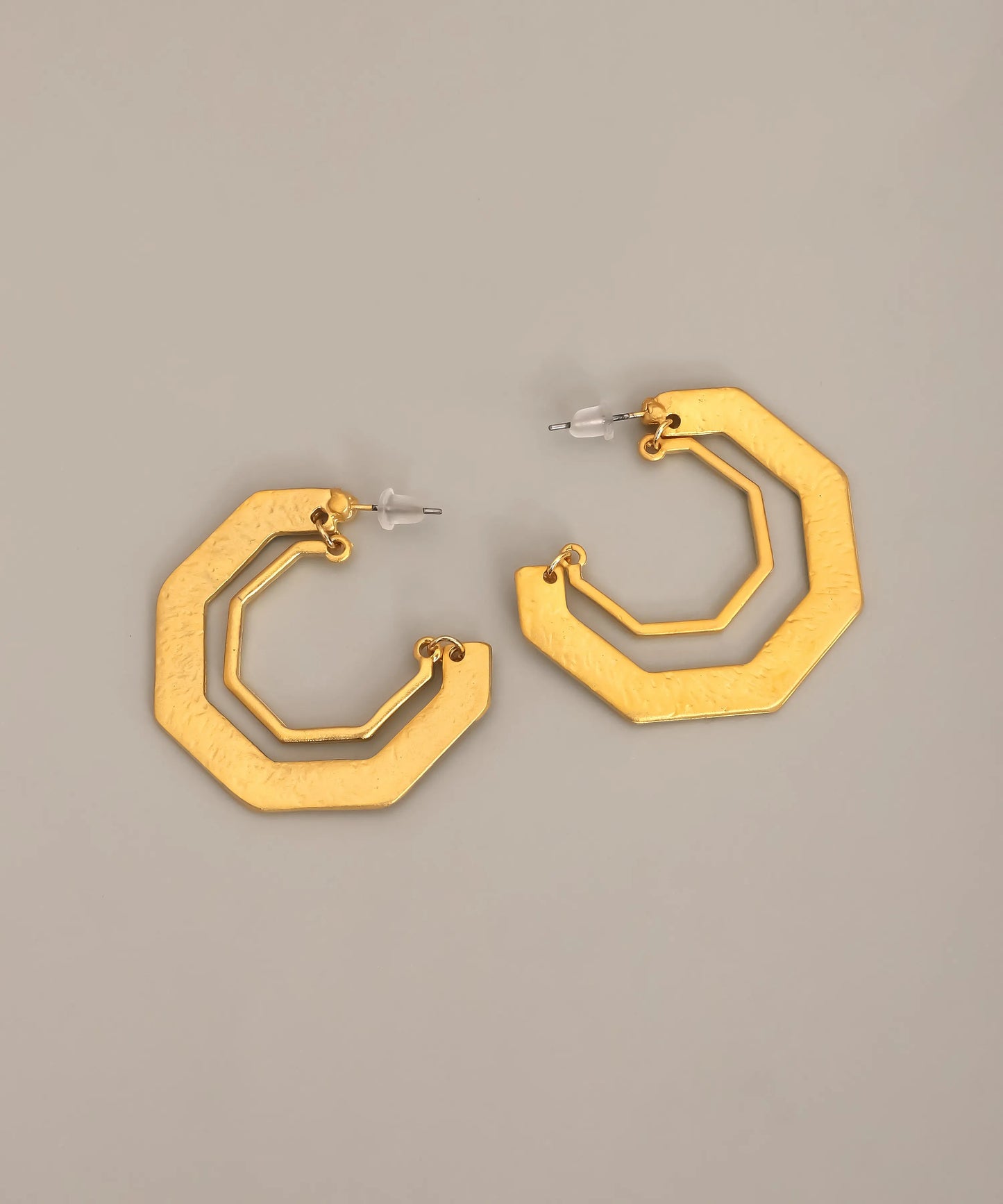 Gold Double Octagon Hoop Earrings