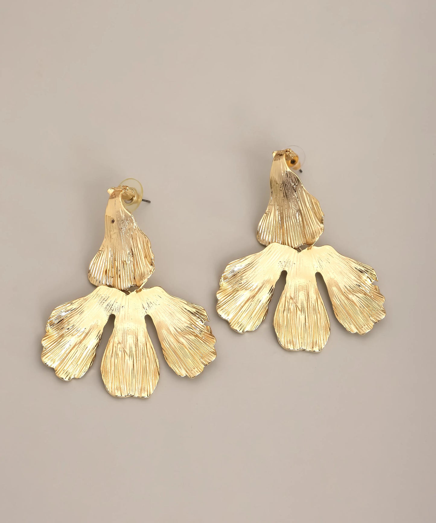 Gold Textured Petal Drop Earrings