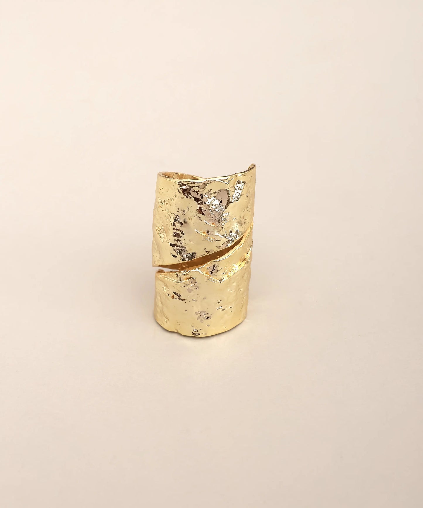 Gold Plated Wide Textured Cuff Ring Adjustable