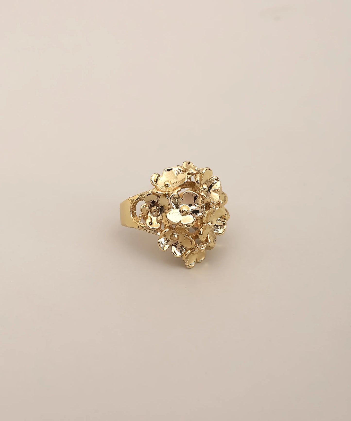 Gold Plated Floral Cluster Statement Ring Adjustable