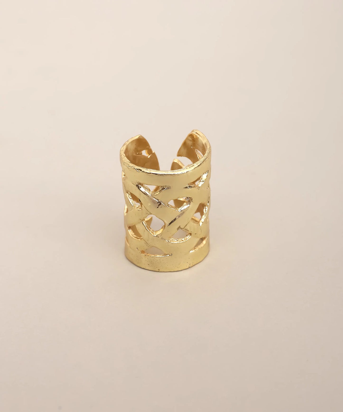 Gold Plated Wide Cutout Cuff Ring Adjustable