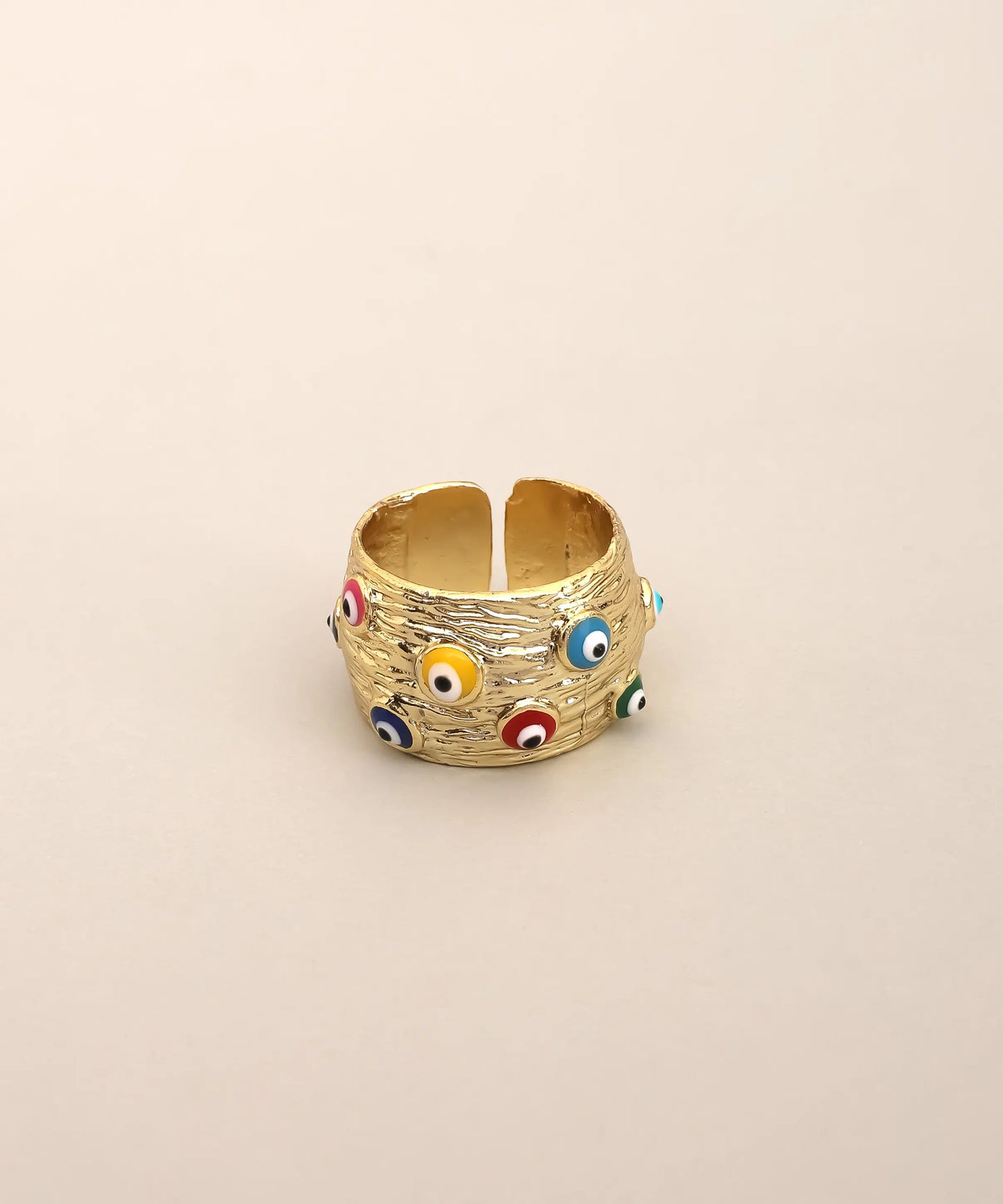 Gold Plated Evil Eye Wide Cuff Ring Adjustable