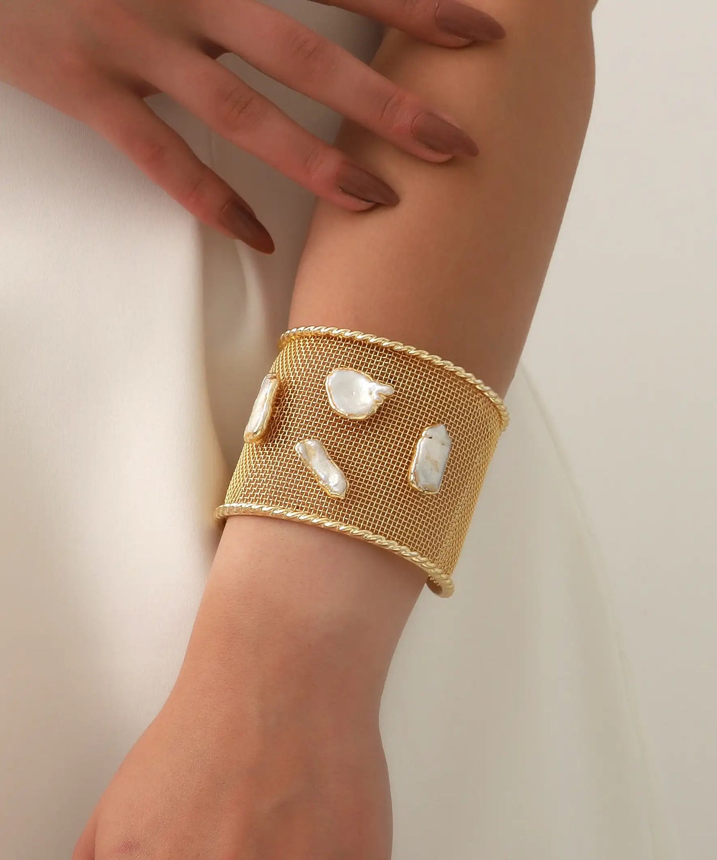 Gold Plated Stone Cuff Bracelet