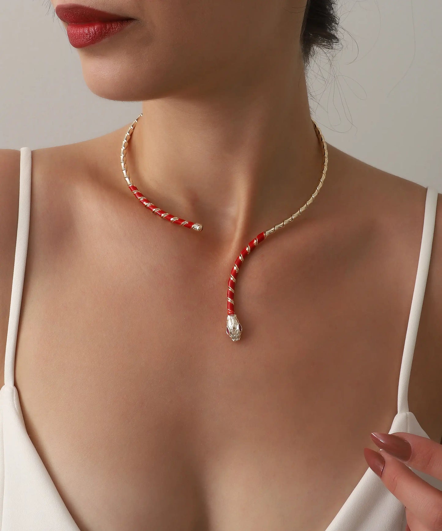 Gold Plated Red Snake Necklace