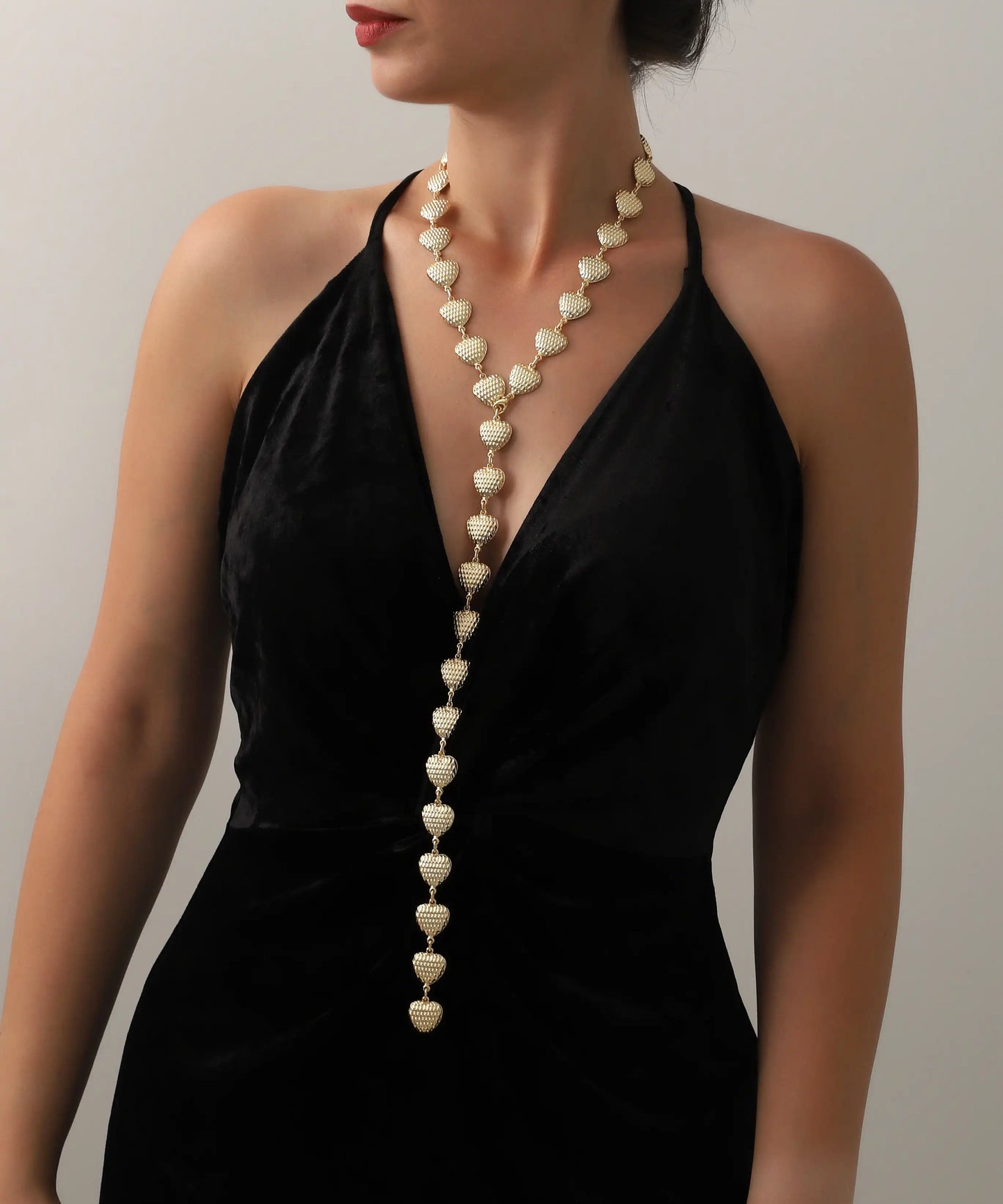 Gold Plated Heart Lariat Y Necklace