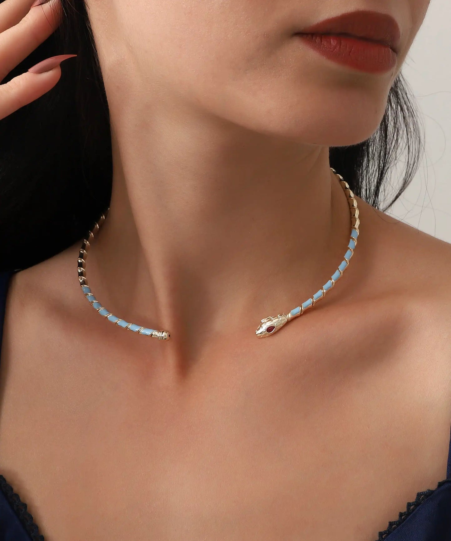 Gold Plated Blue Snake Necklace