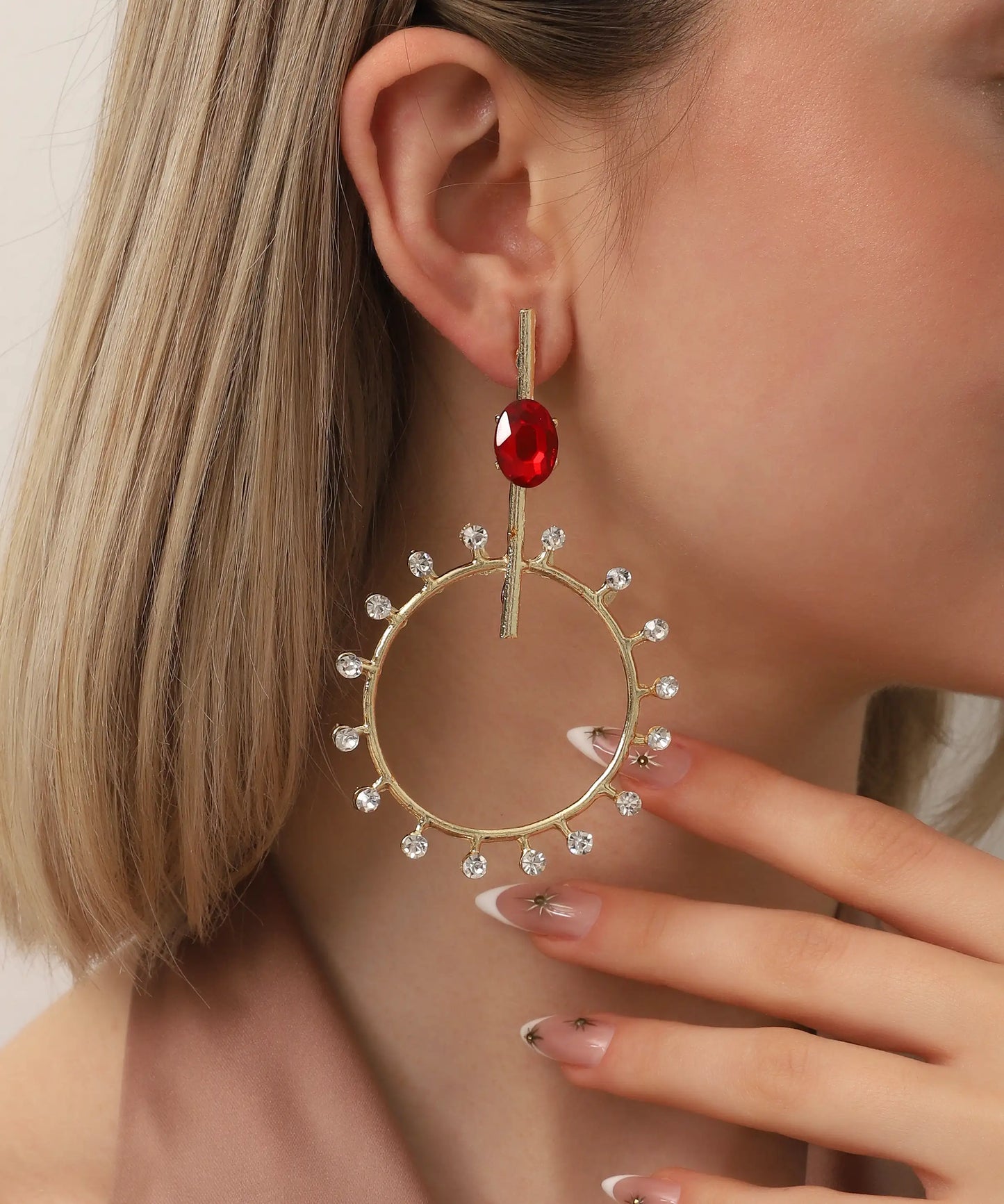 Gold Plated Red Stone Earrings