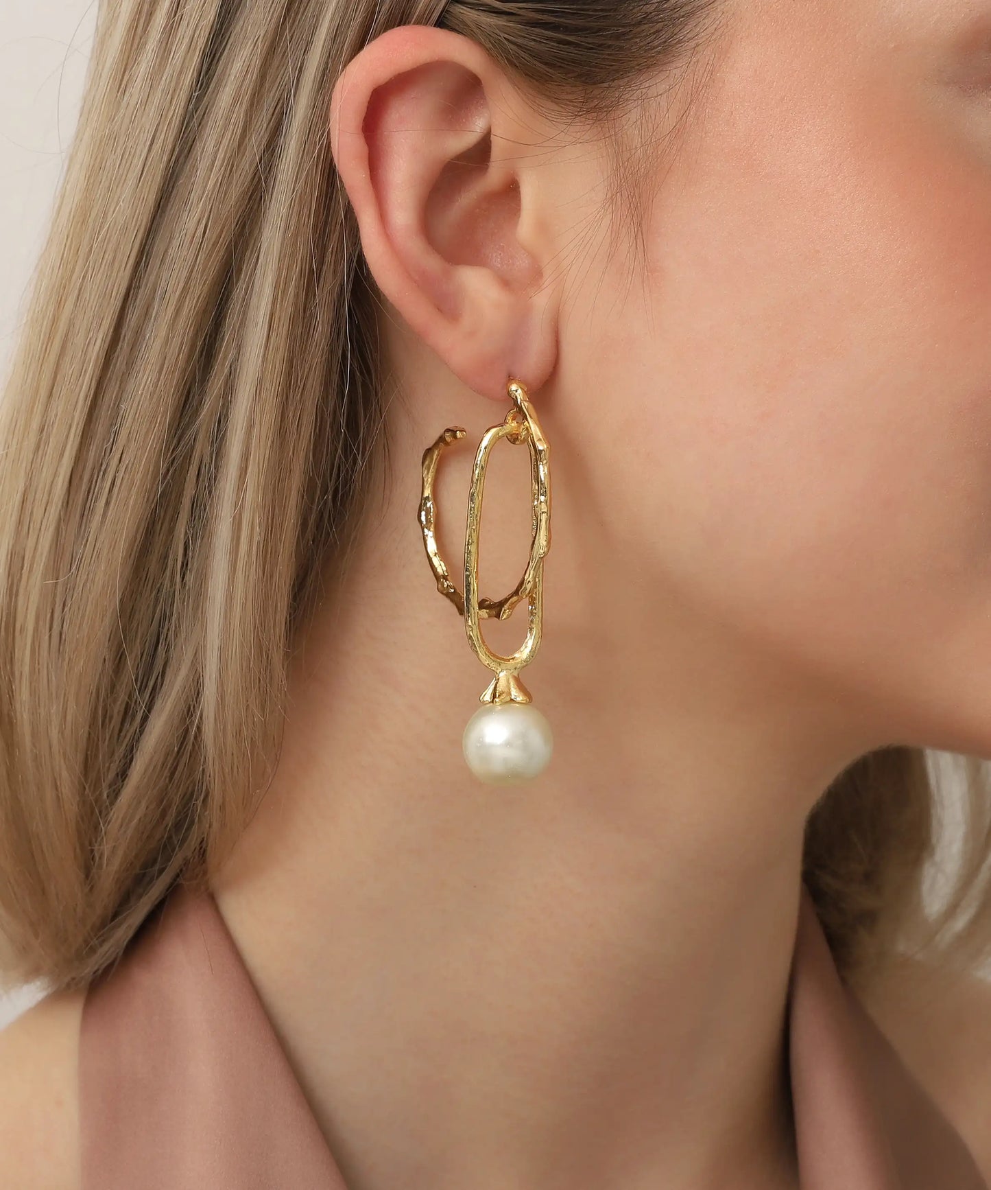 Gold Plated Dangle Pearl Earrings