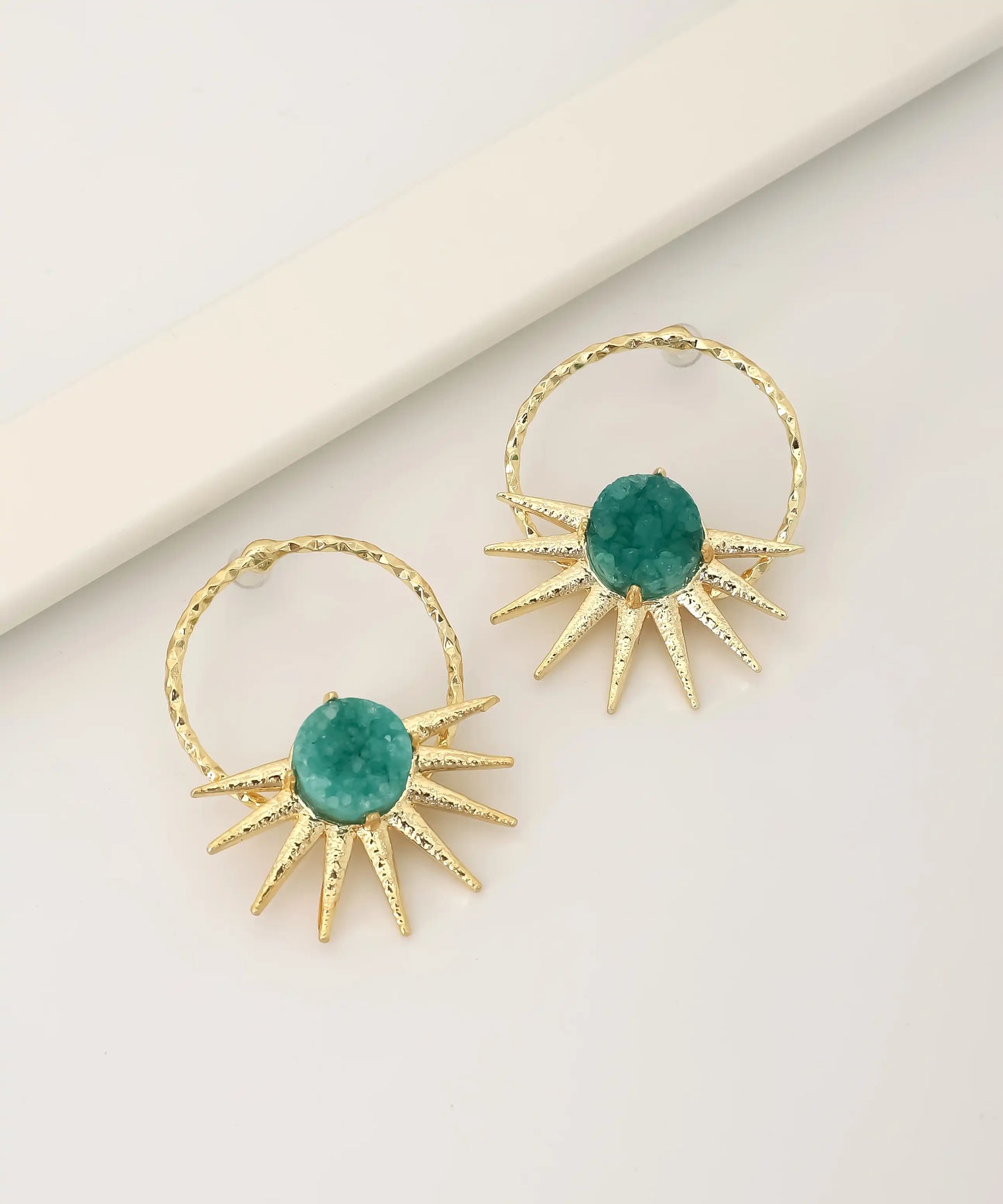 Gold Plated Green Stone Earrings