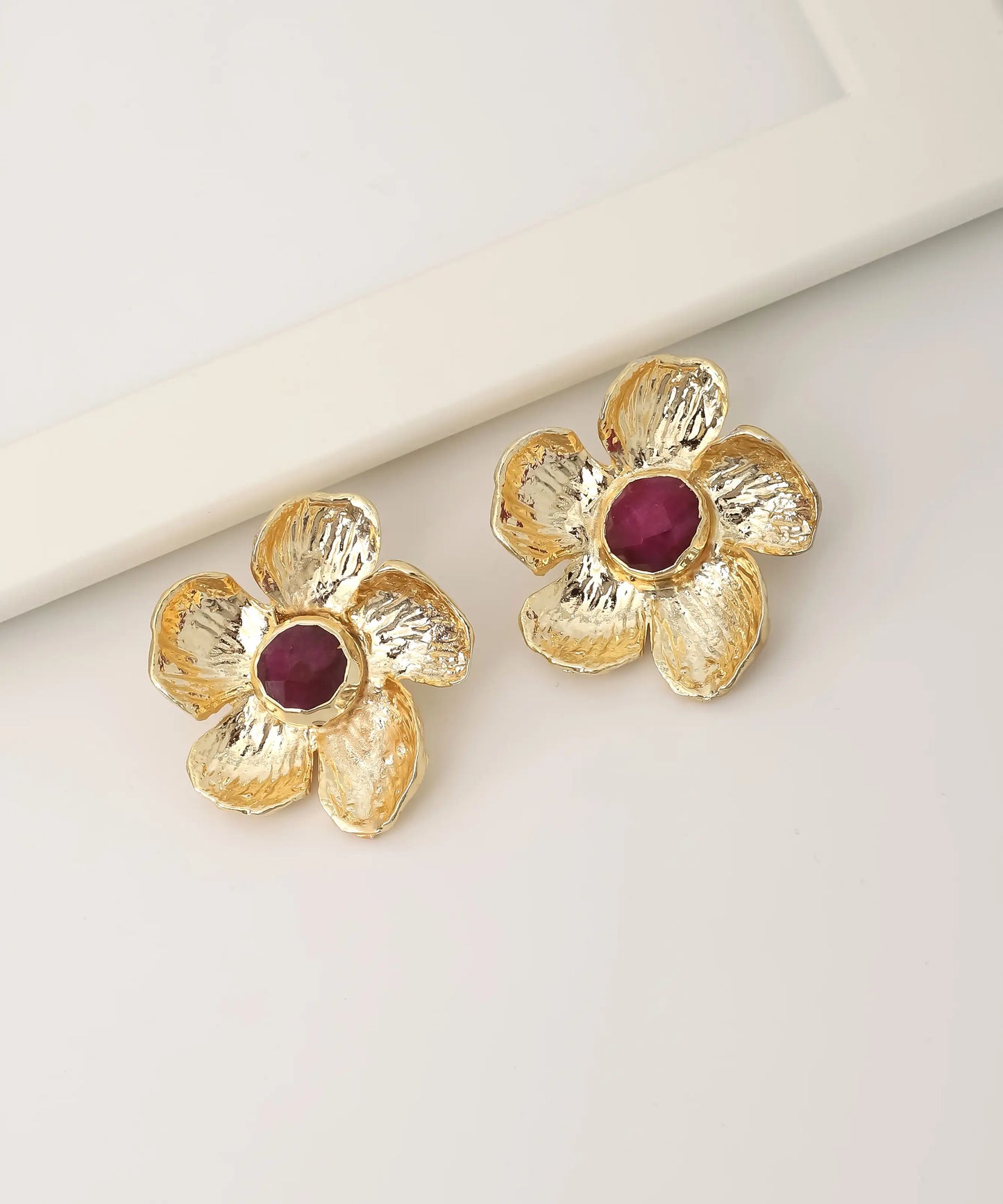 Gold Plated Stone Flower Earrings