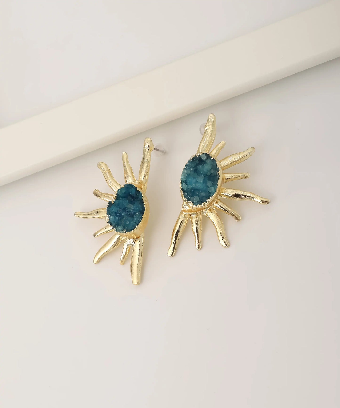 Gold Plated Blue Stone Earrings