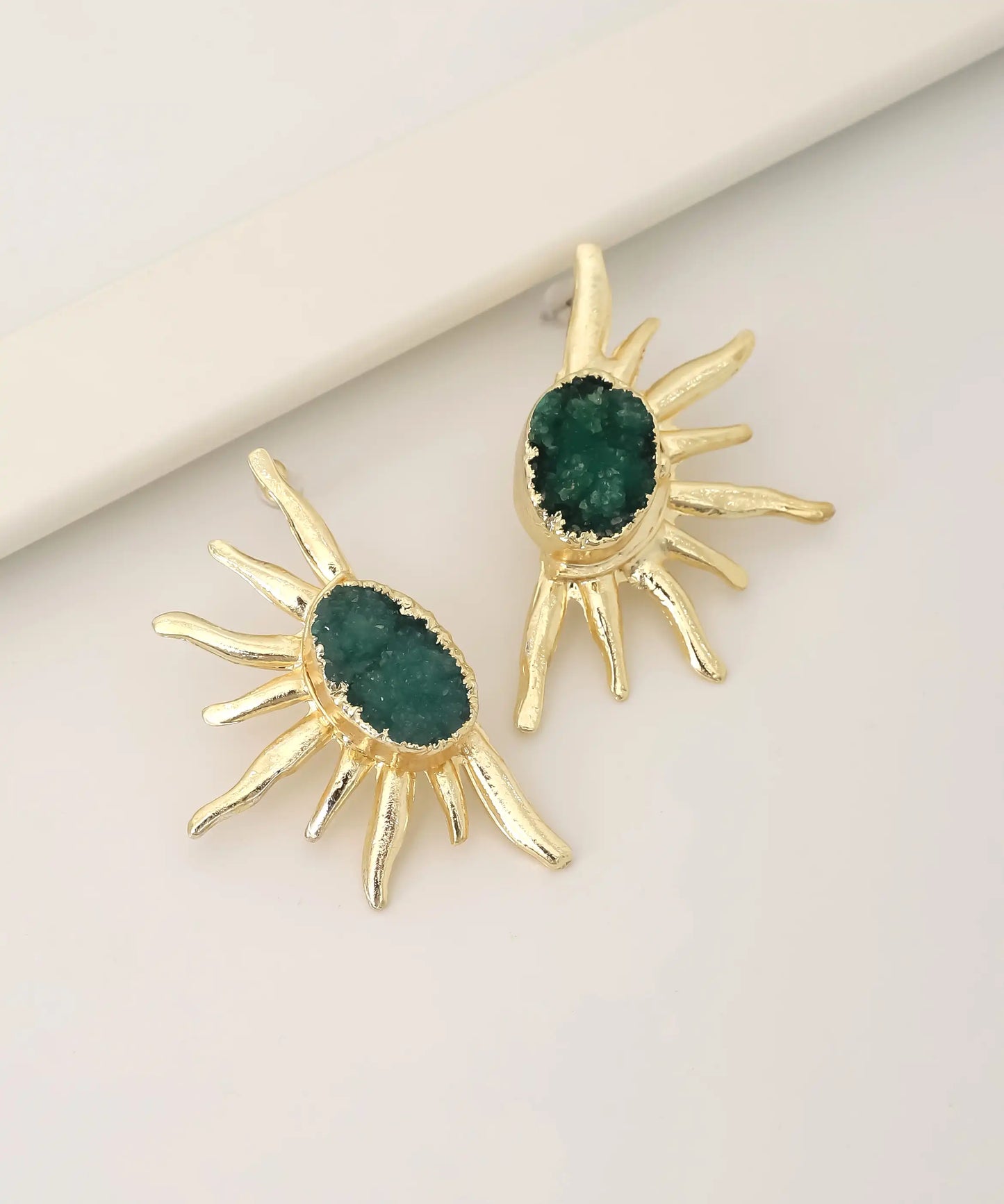 Gold Plated Green Stone Earrings
