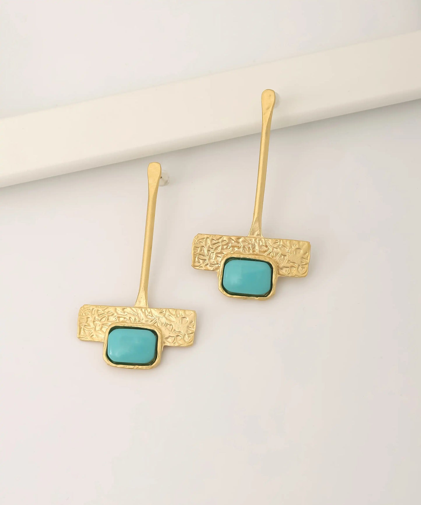 Gold Plated Long Turquoise Earrings