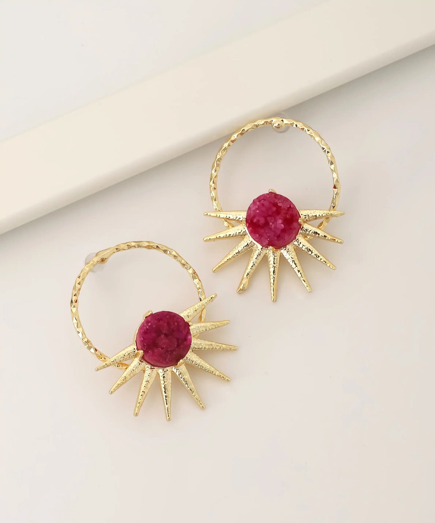 Gold Plated Pink Stone Earrings