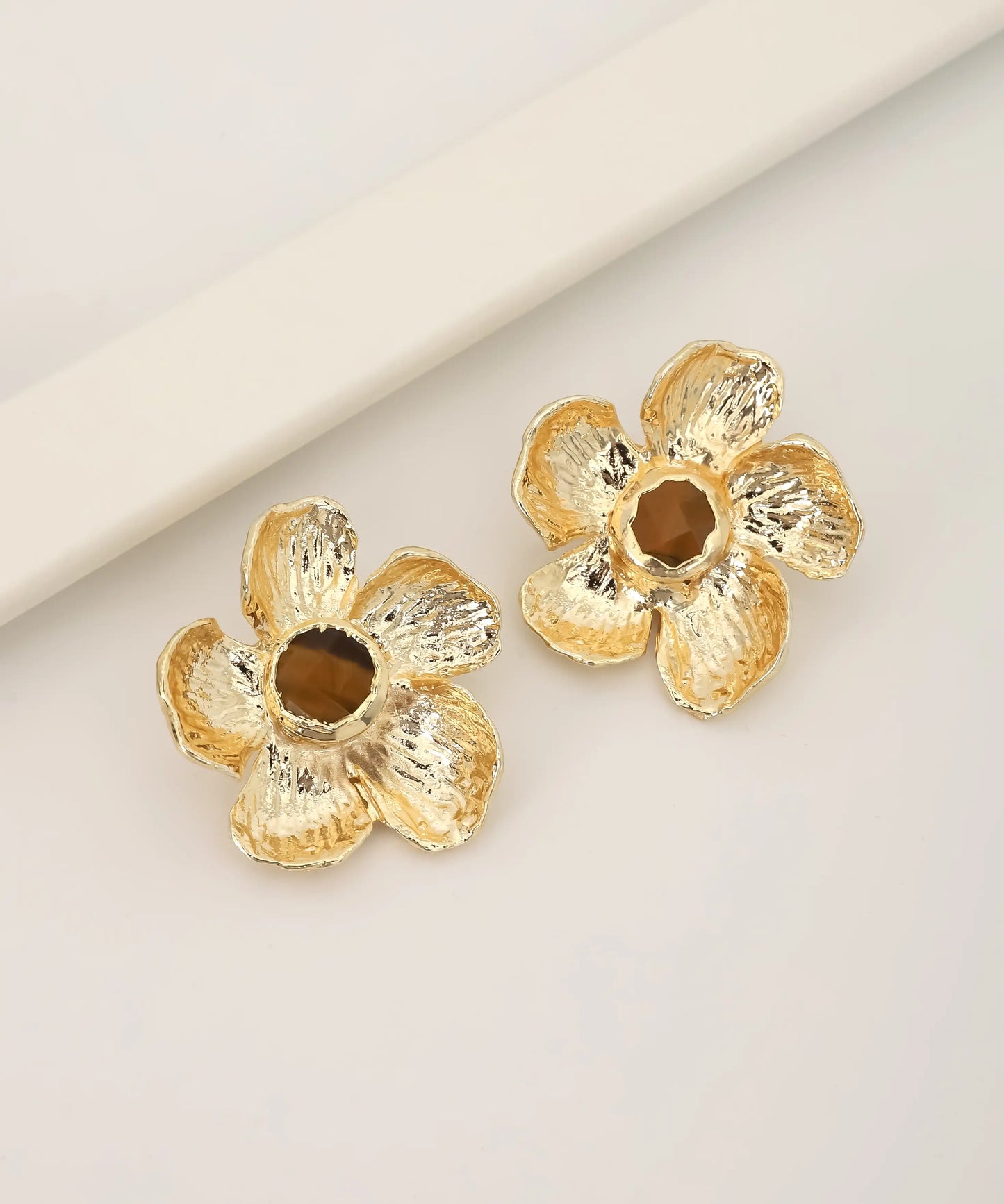 Gold Plated Flower Stone Earrings