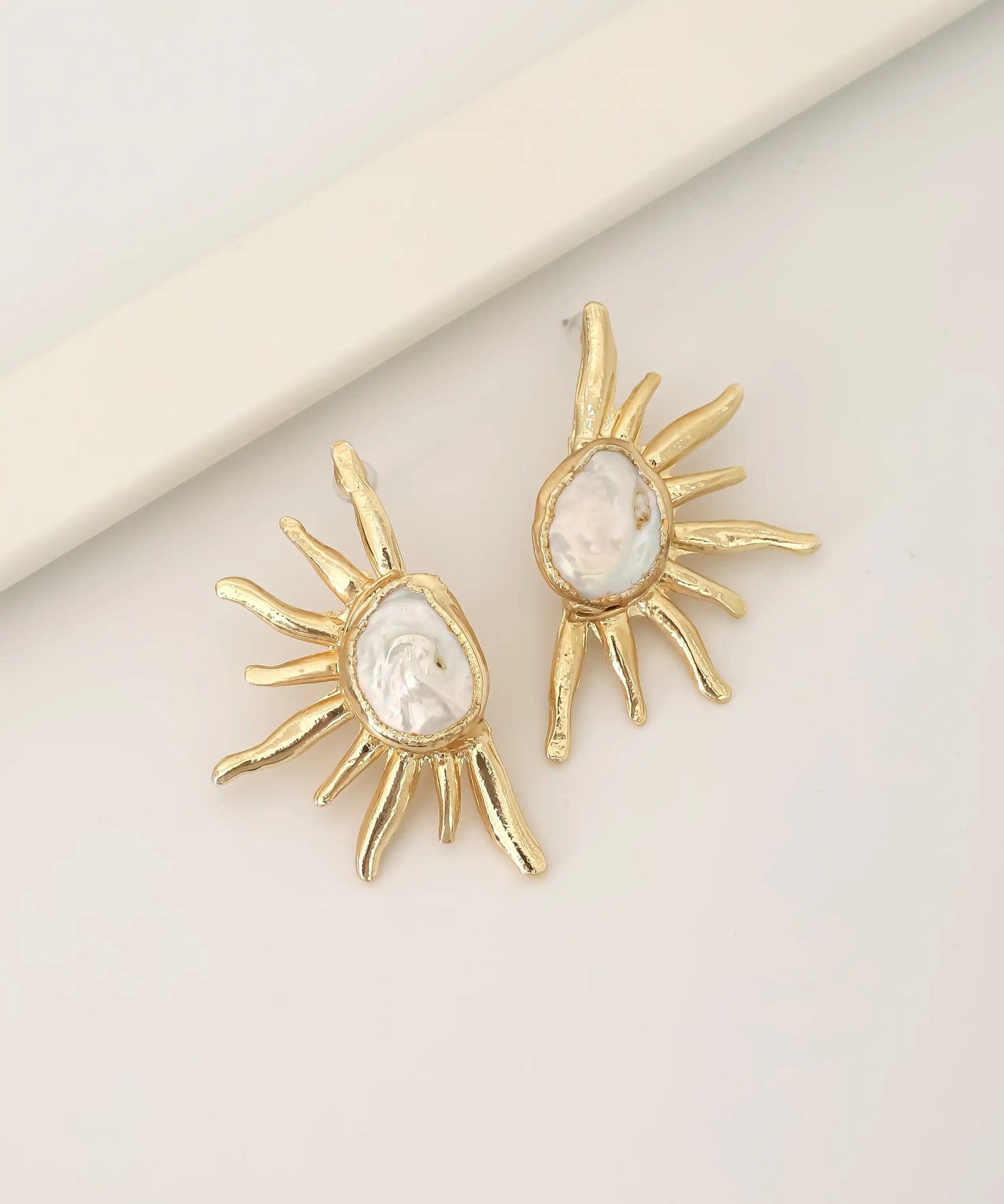 Gold Plated Stone Sun Earrings