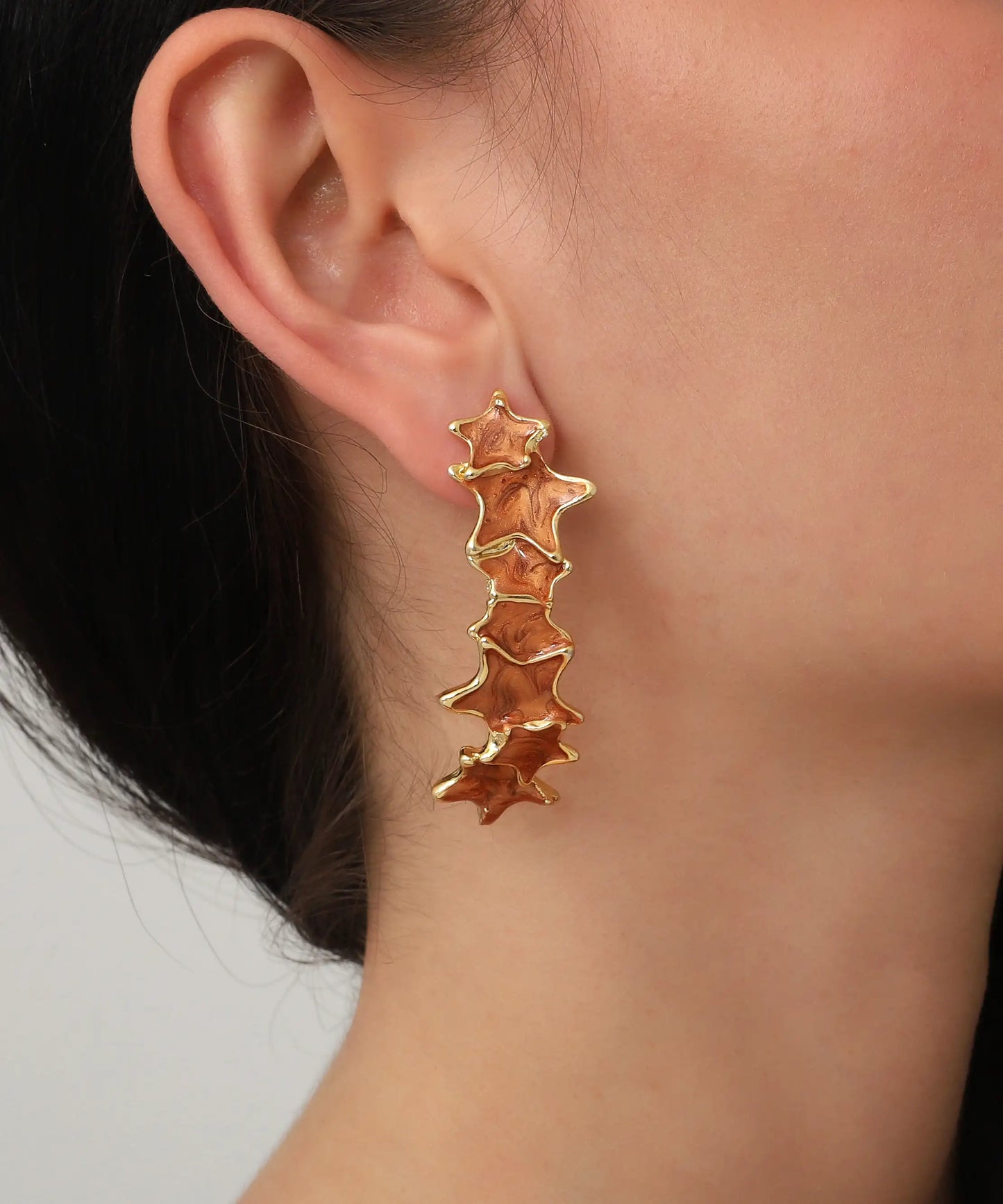 Gold Plated Brown Star Earrings