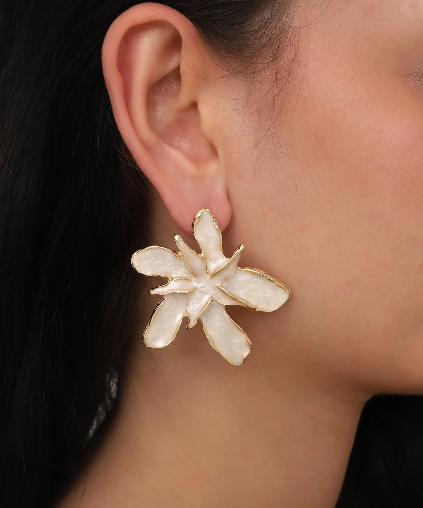 Gold Plated White Flower Earrings