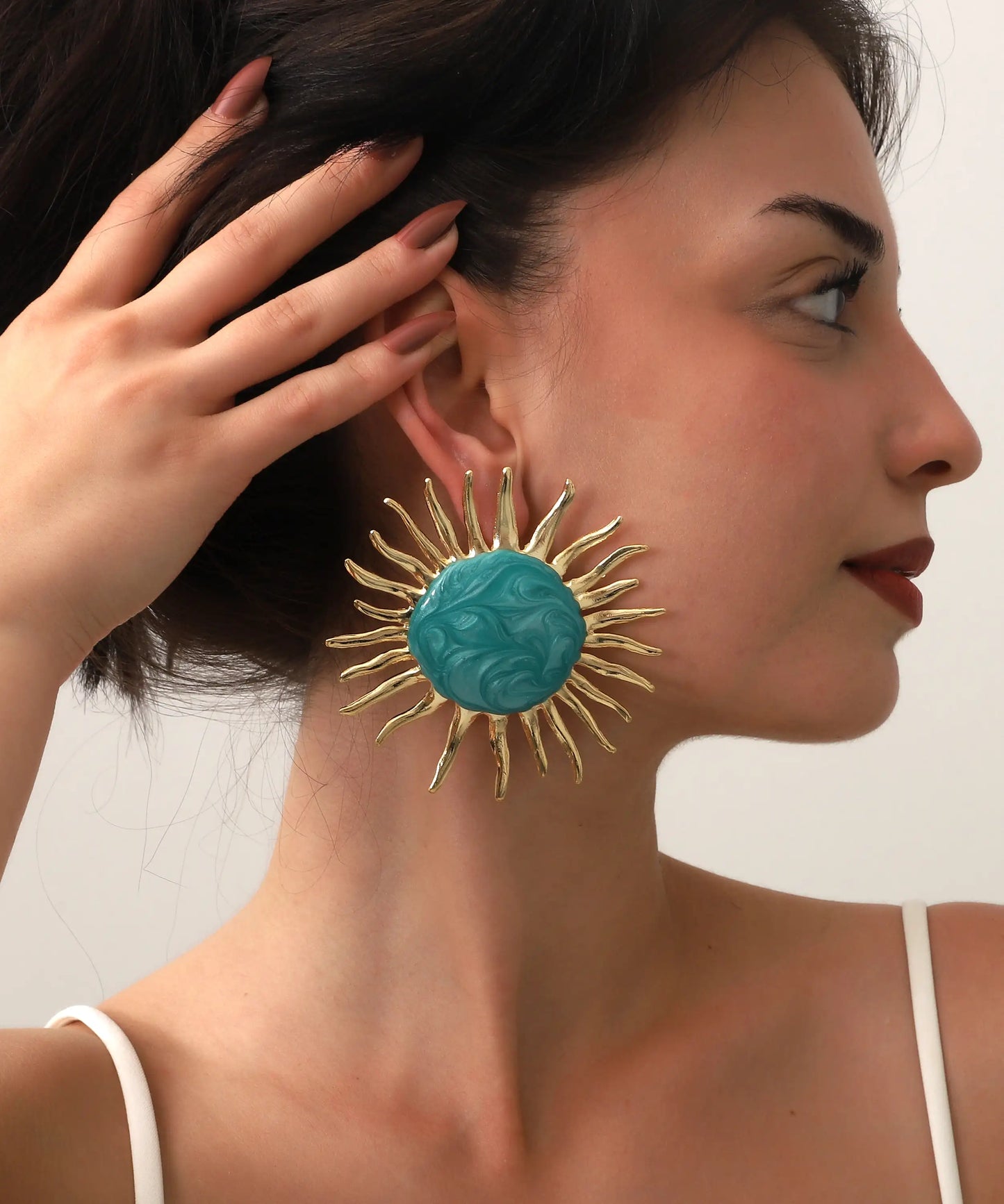 Gold Plated Blue Sun Earrings