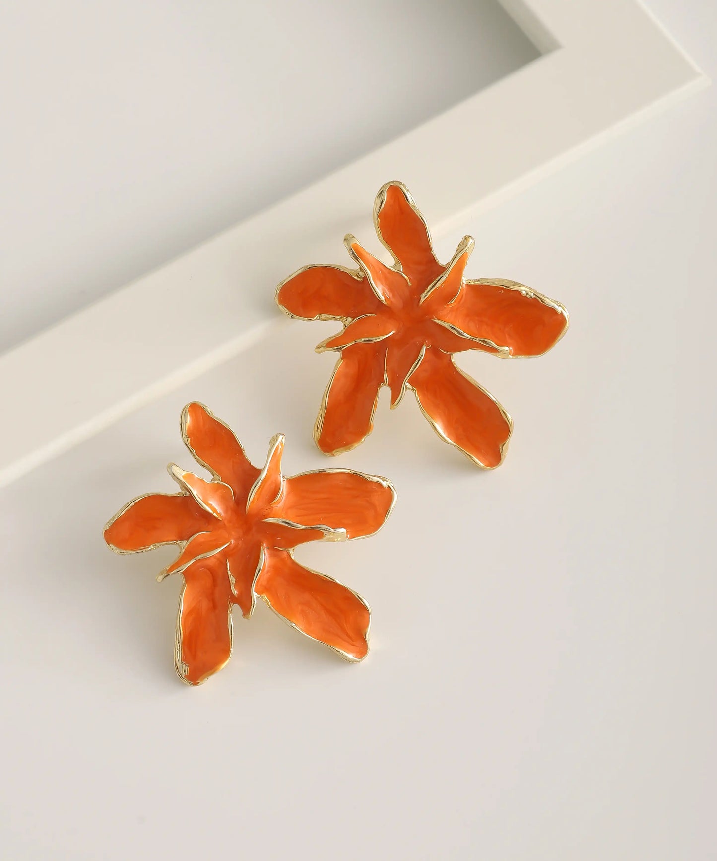 Gold Plated Orange Flower Earrings