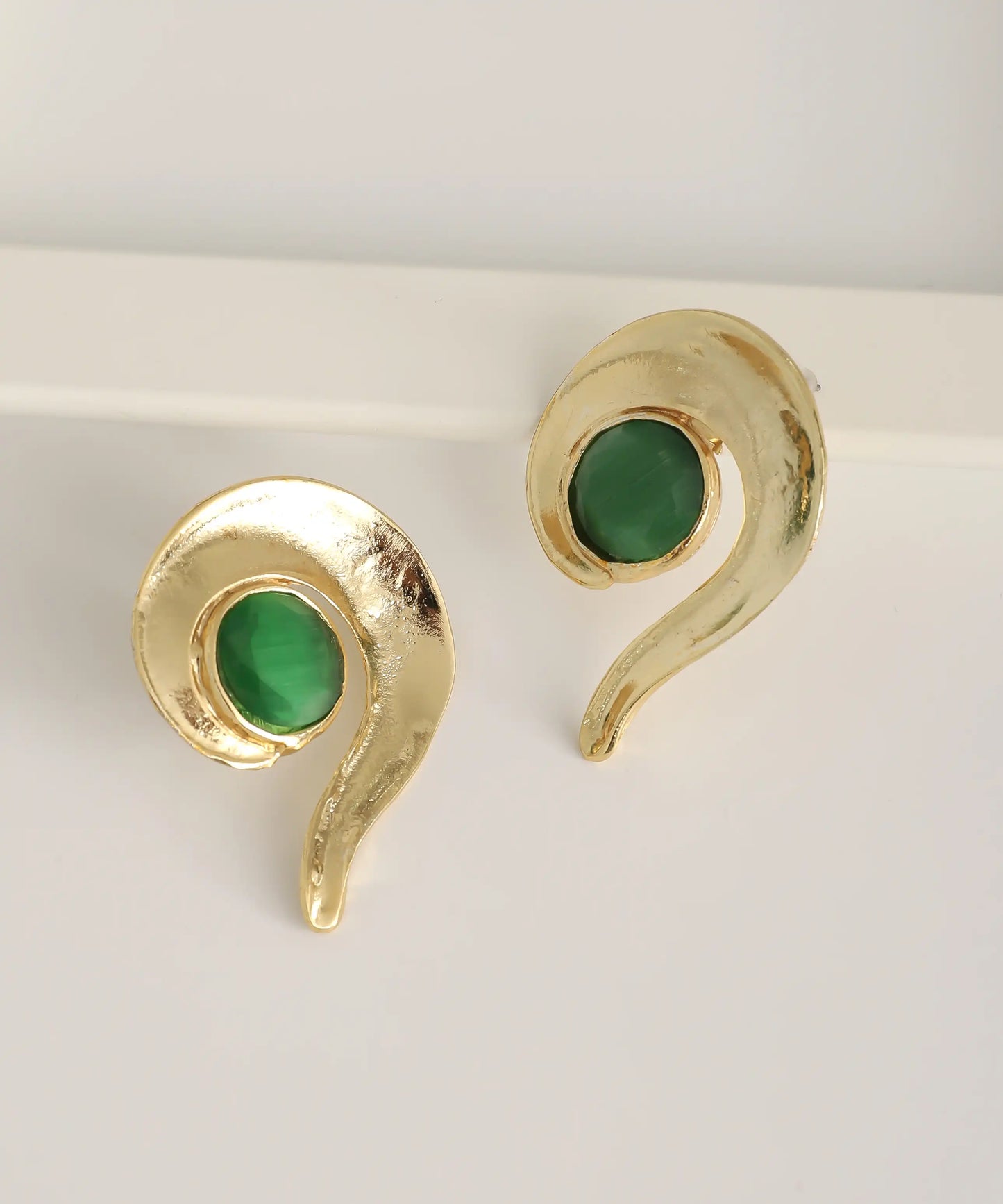 Gold Plated Green Stone Earrings