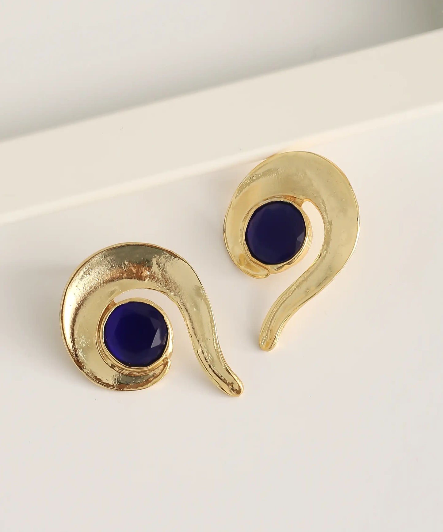 Gold Plated Dark Blue Stone Earrings