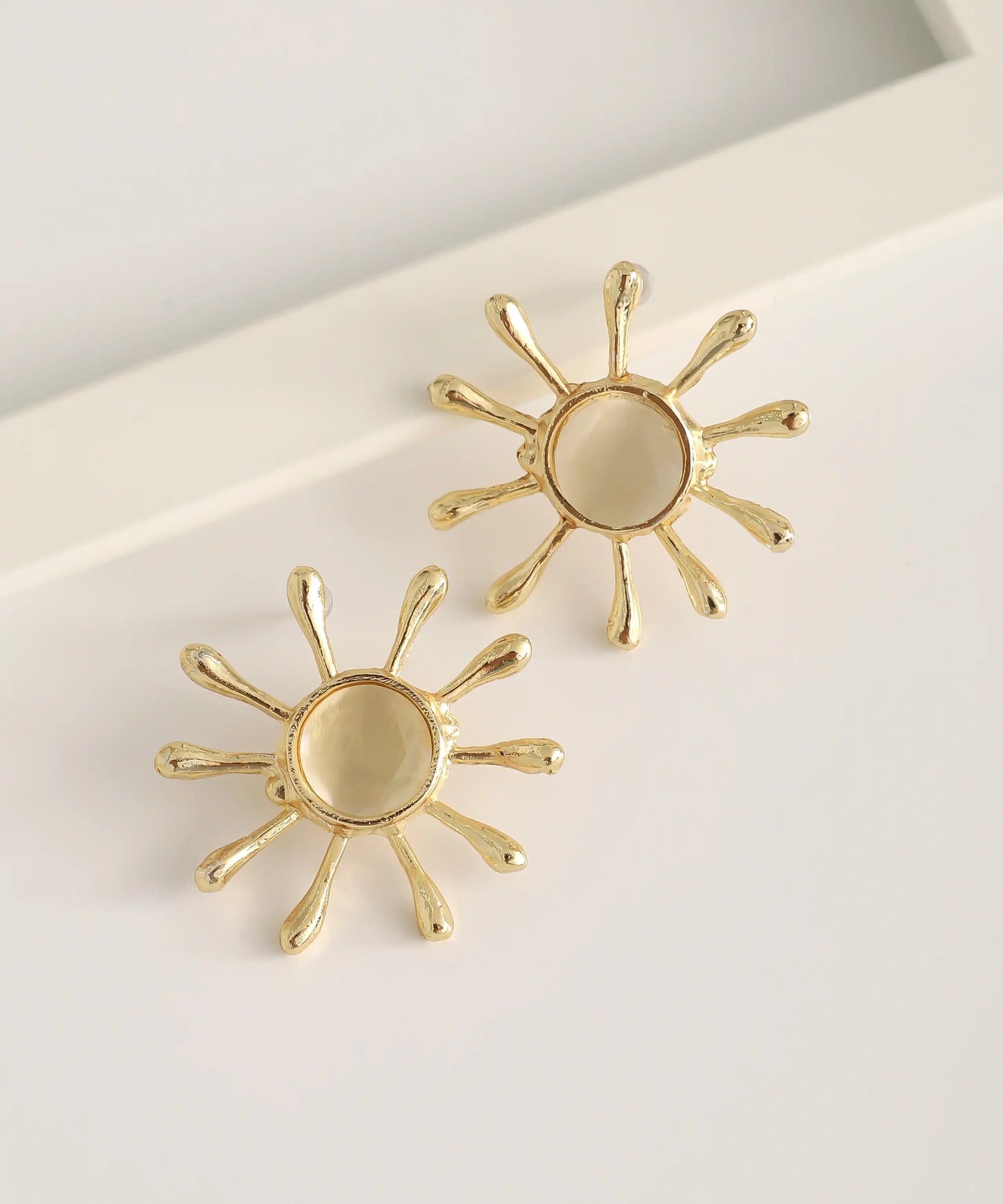 Gold Plated Stone Flower Earrings