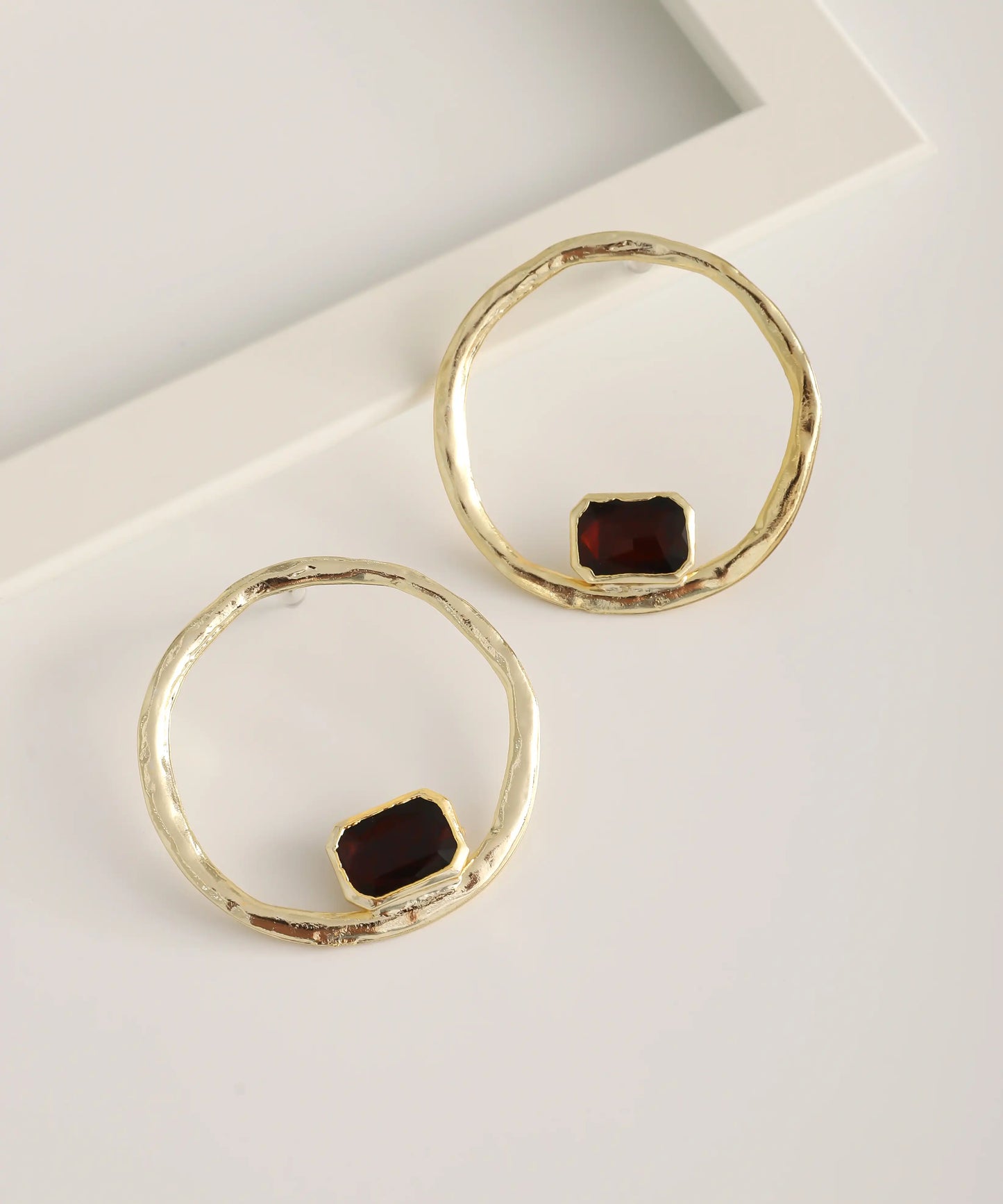 Gold Plated Stone Circle Earrings