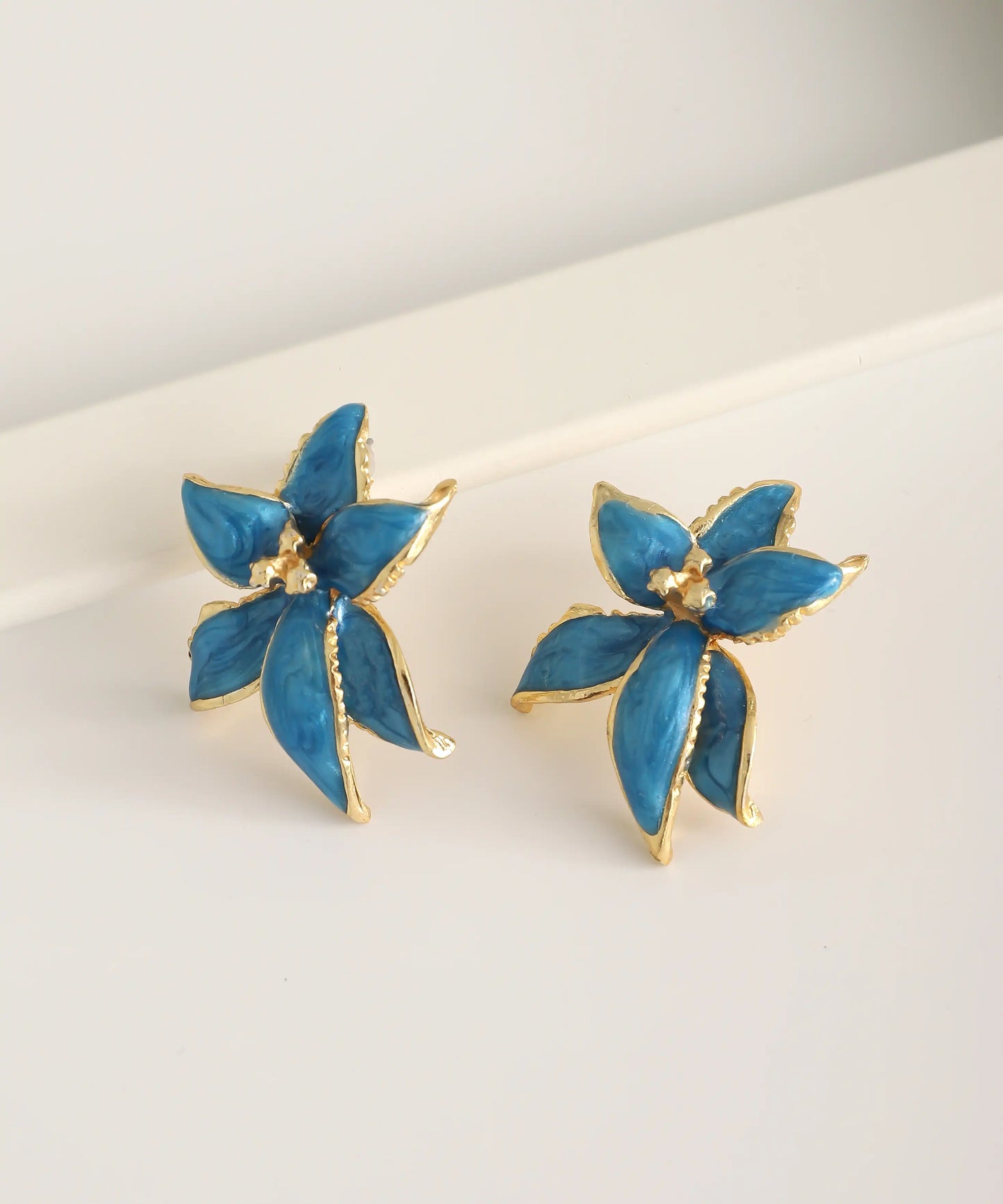 Gold Plated Blue Flower Earrings