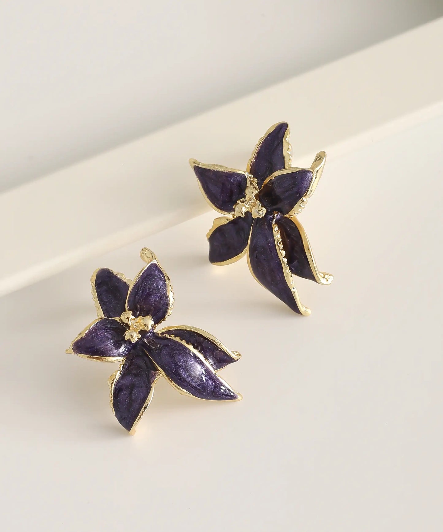 Gold Plated Purple Flower Earrings